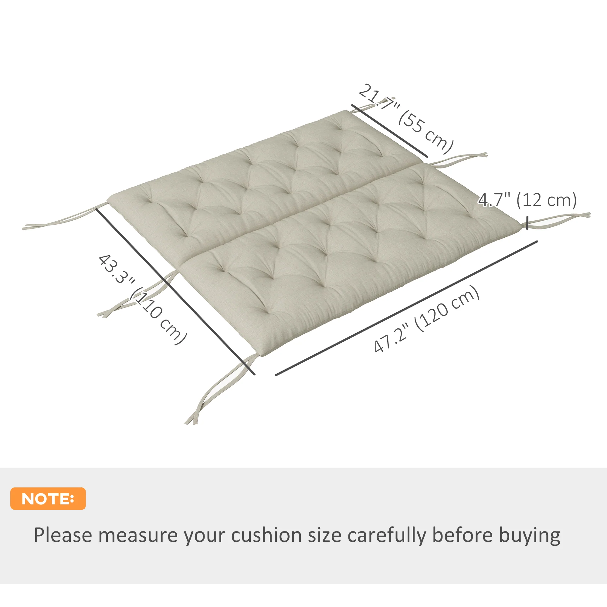 2 Seater Garden Bench Cushions, Non-Slip Soft Pad with Backrest, 47" x 43" x 5", Light Grey - Image 5
