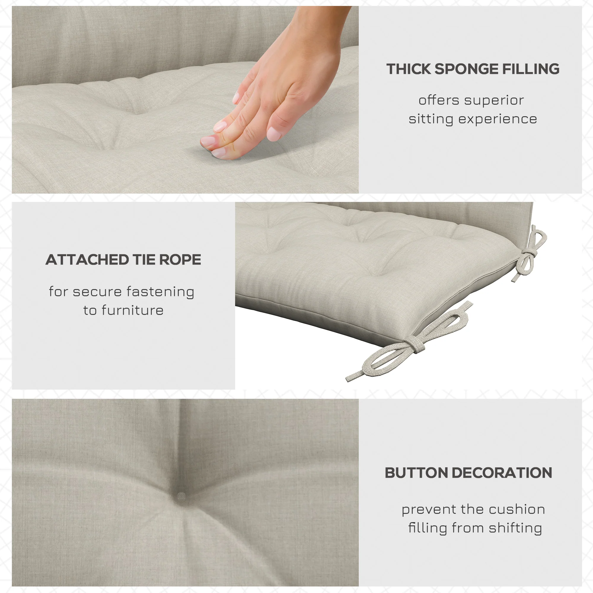 2 Seater Garden Bench Cushions, Non-Slip Soft Pad with Backrest, 47" x 43" x 5", Light Grey - Image 8