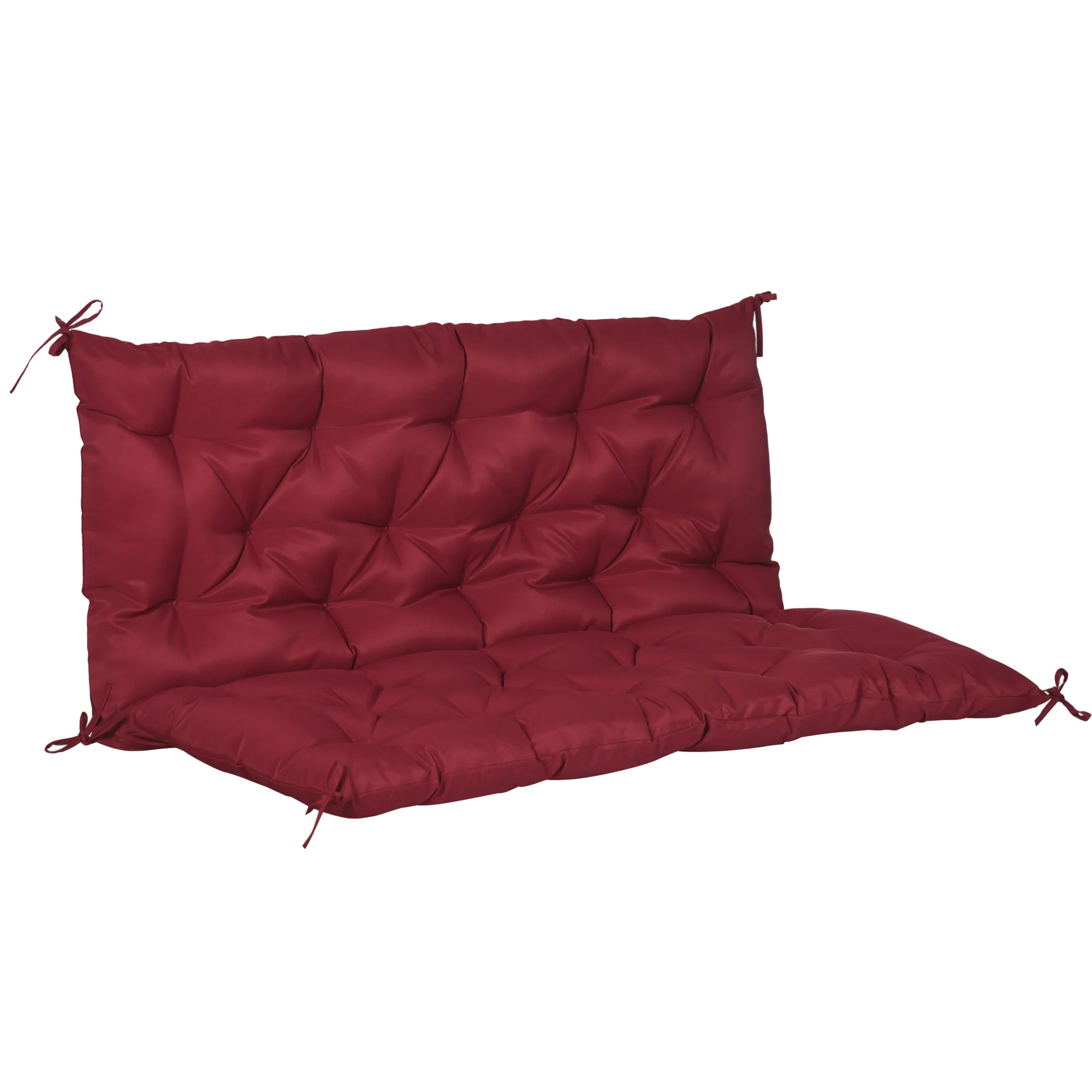 2 Seater Garden Bench Cushions, Non-Slip Soft Pad with Backrest, 47" x 43" x 5", Wine Red - Image 2