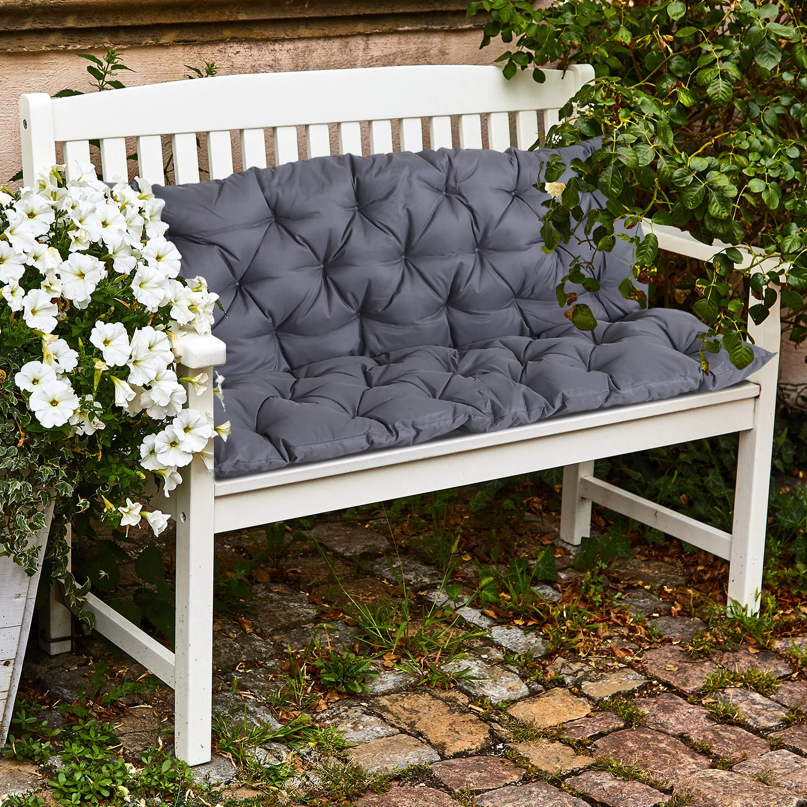 2 Seater Garden Bench Cushions, Non-Slip Soft Pad with Backrest, 52" x 43" x 4", Dark Grey - Image 4
