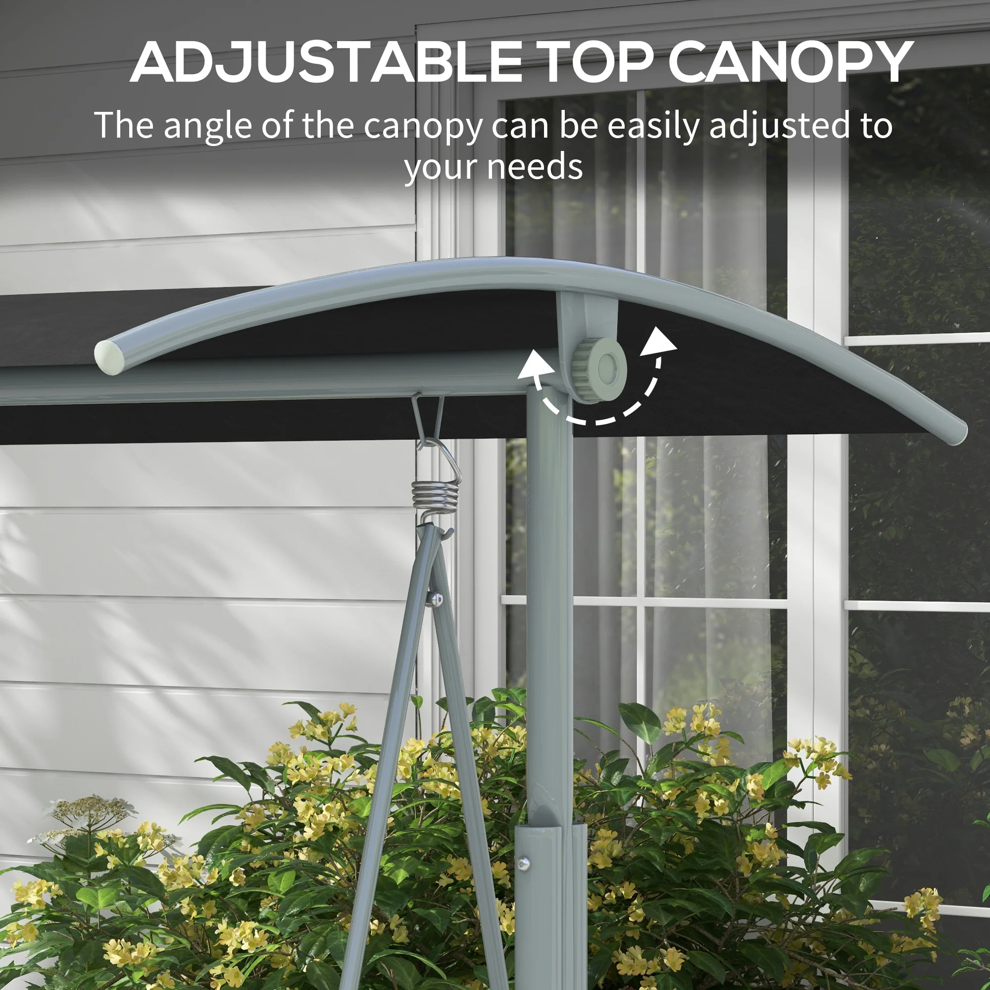 2 Seater Garden Swing Chair with Tilting Canopy, Tray & Storage Bag, Black - Image 6