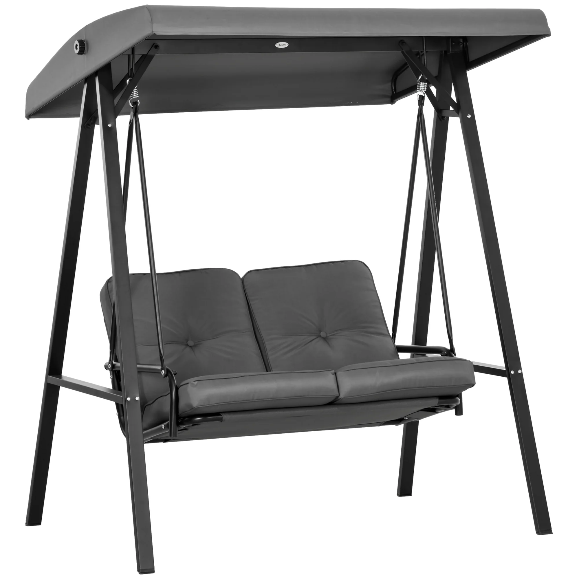 2 Seater Garden Swing Chair with Adjustable Tilting Canopy & Steel Frame, Dark Grey