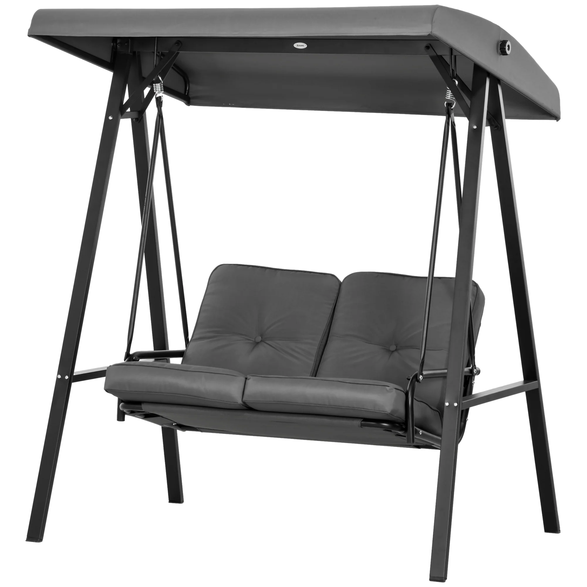 2 Seater Garden Swing Chair with Adjustable Tilting Canopy & Steel Frame, Dark Grey - Image 2