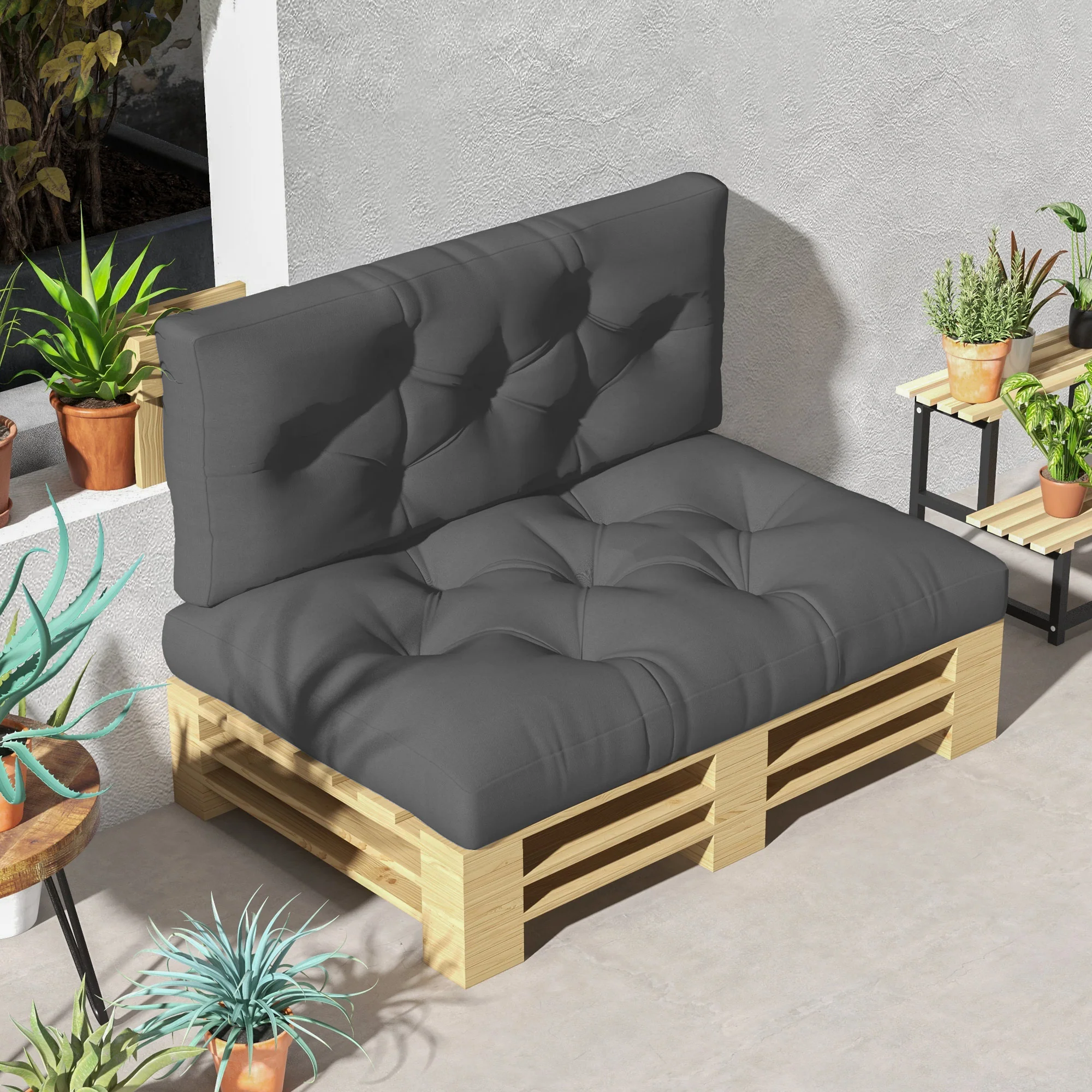 2 Seater Pallet Seat Cushions Back Pillows Replacement for Indoor Outdoor, Charcoal Grey - Image 3