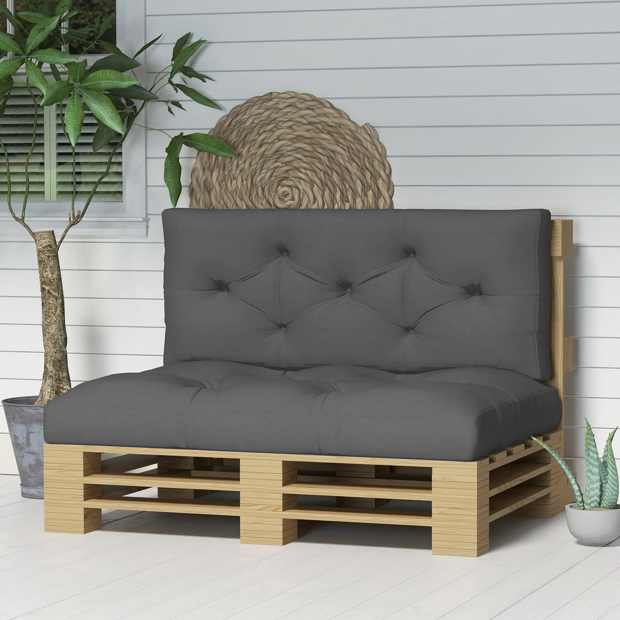 2 Seater Pallet Seat Cushions Back Pillows Replacement for Indoor Outdoor, Charcoal Grey - Image 4