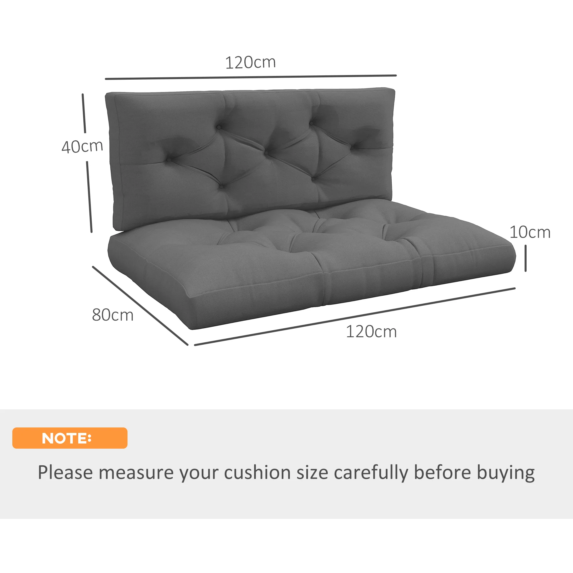 2 Seater Pallet Seat Cushions Back Pillows Replacement for Indoor Outdoor, Charcoal Grey - Image 5