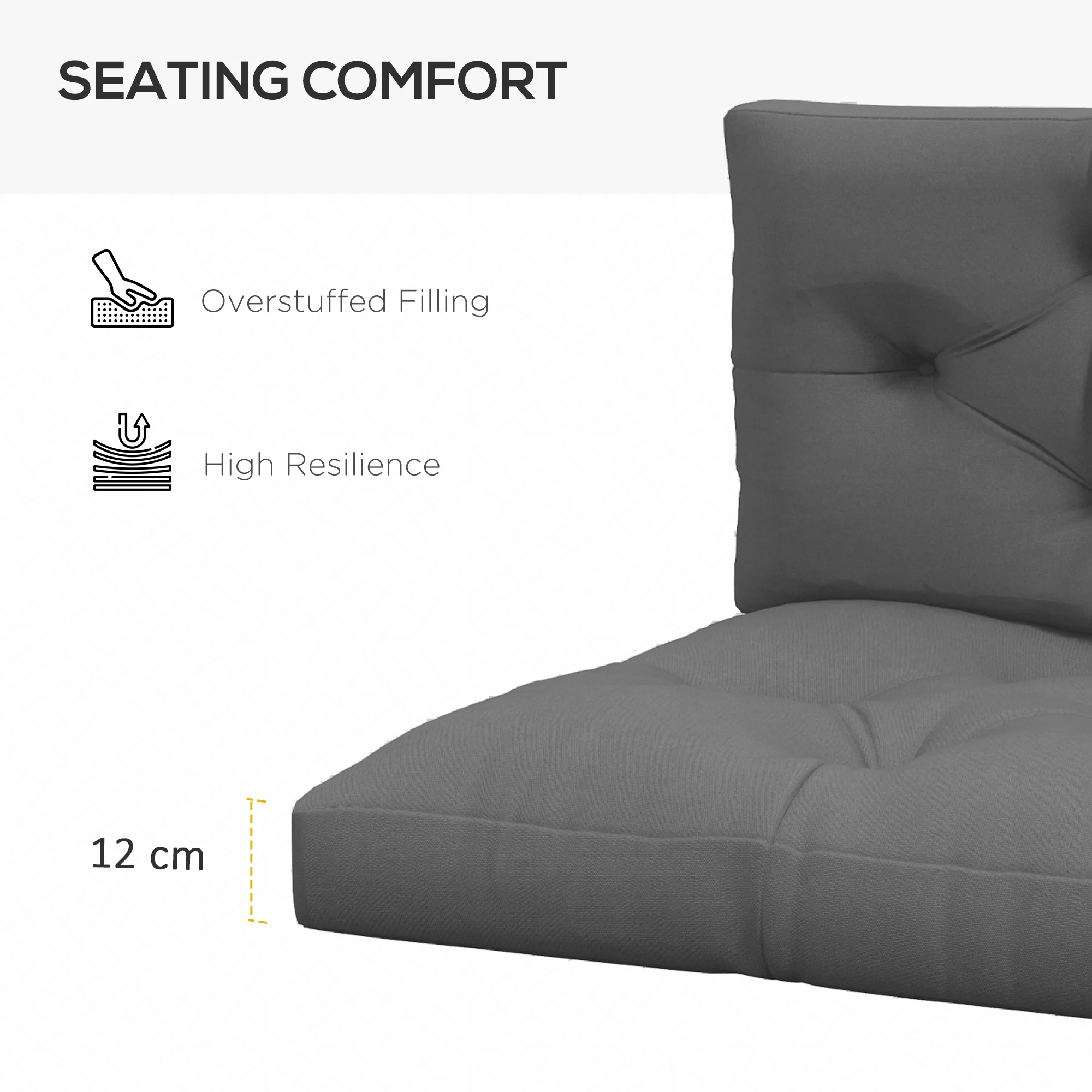 2 Seater Pallet Seat Cushions Back Pillows Replacement for Indoor Outdoor, Charcoal Grey - Image 7