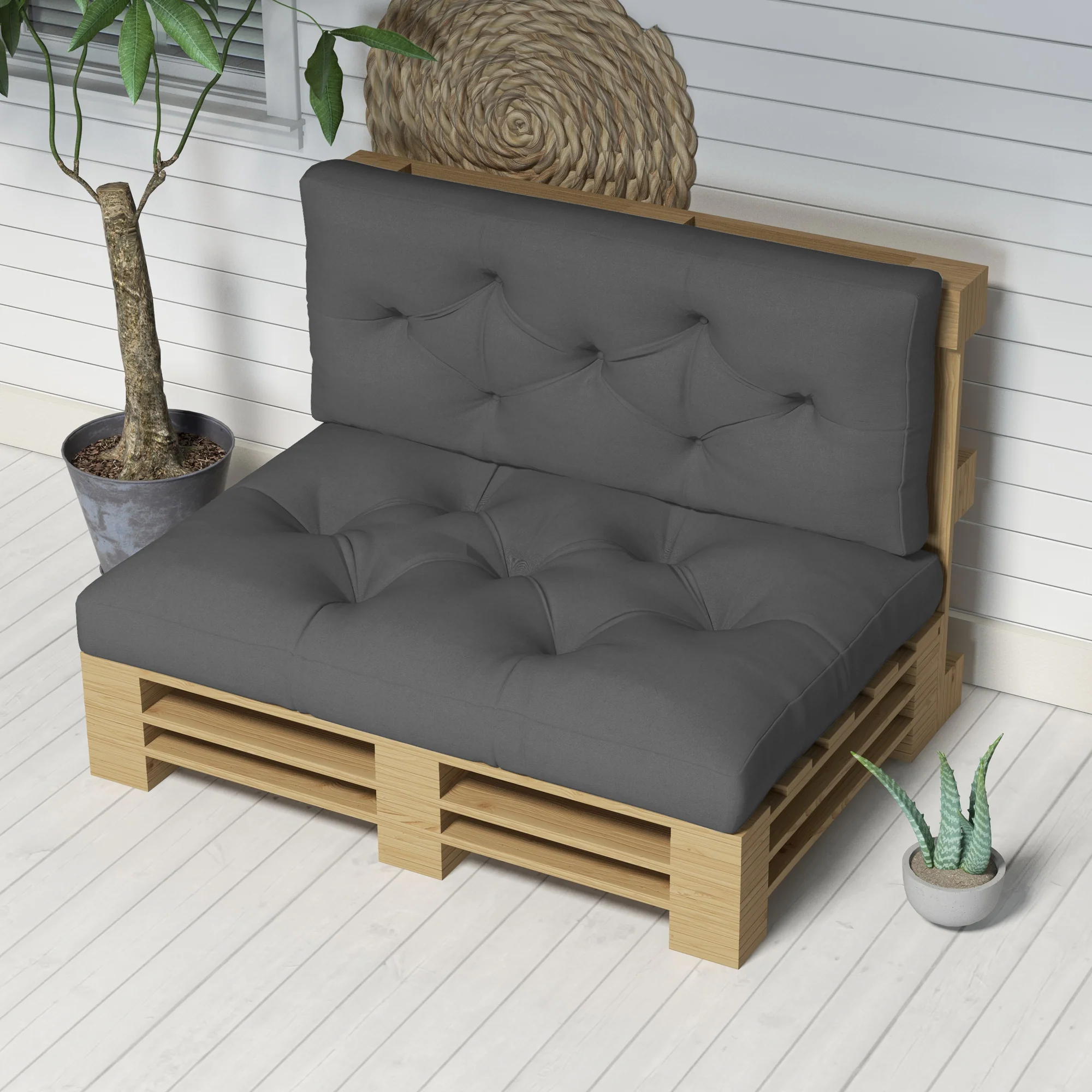 2 Seater Pallet Seat Cushions Back Pillows Replacement for Indoor Outdoor, Charcoal Grey - Image 8