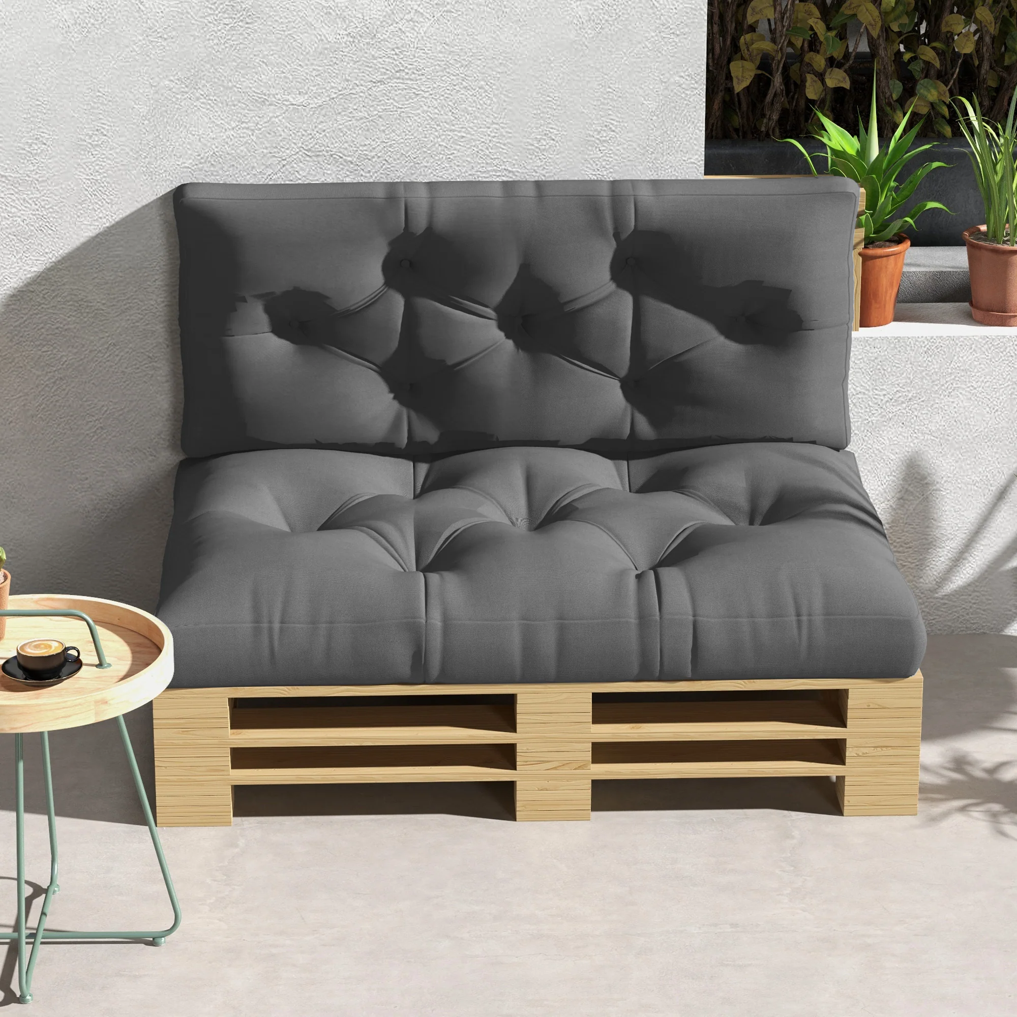 2 Seater Pallet Seat Cushions Back Pillows Replacement for Indoor Outdoor, Charcoal Grey - Image 9
