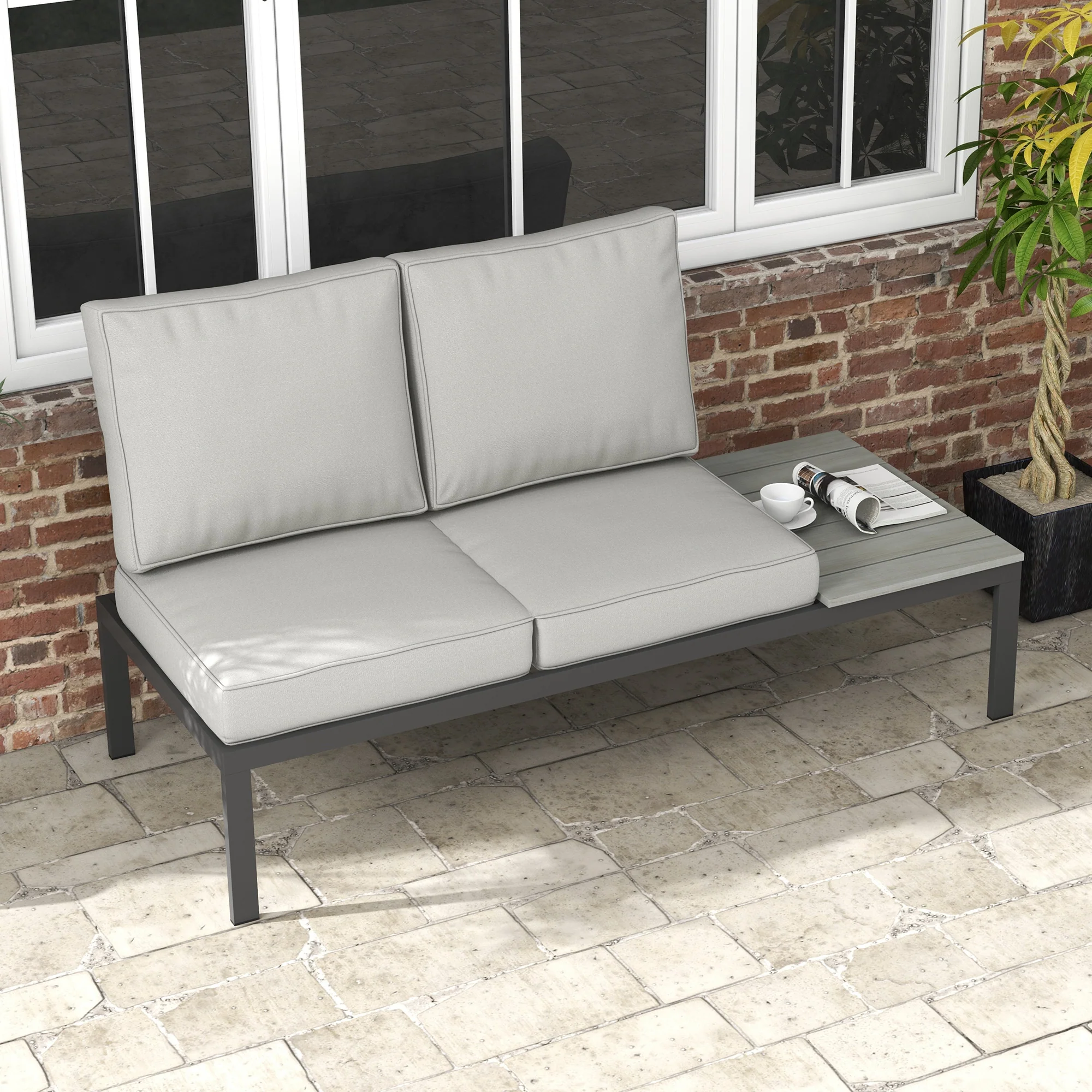 2 Seater Outdoor Water Repellent Seat Pads for Dining Chair, Swing, Sofa, Light Grey - Image 3