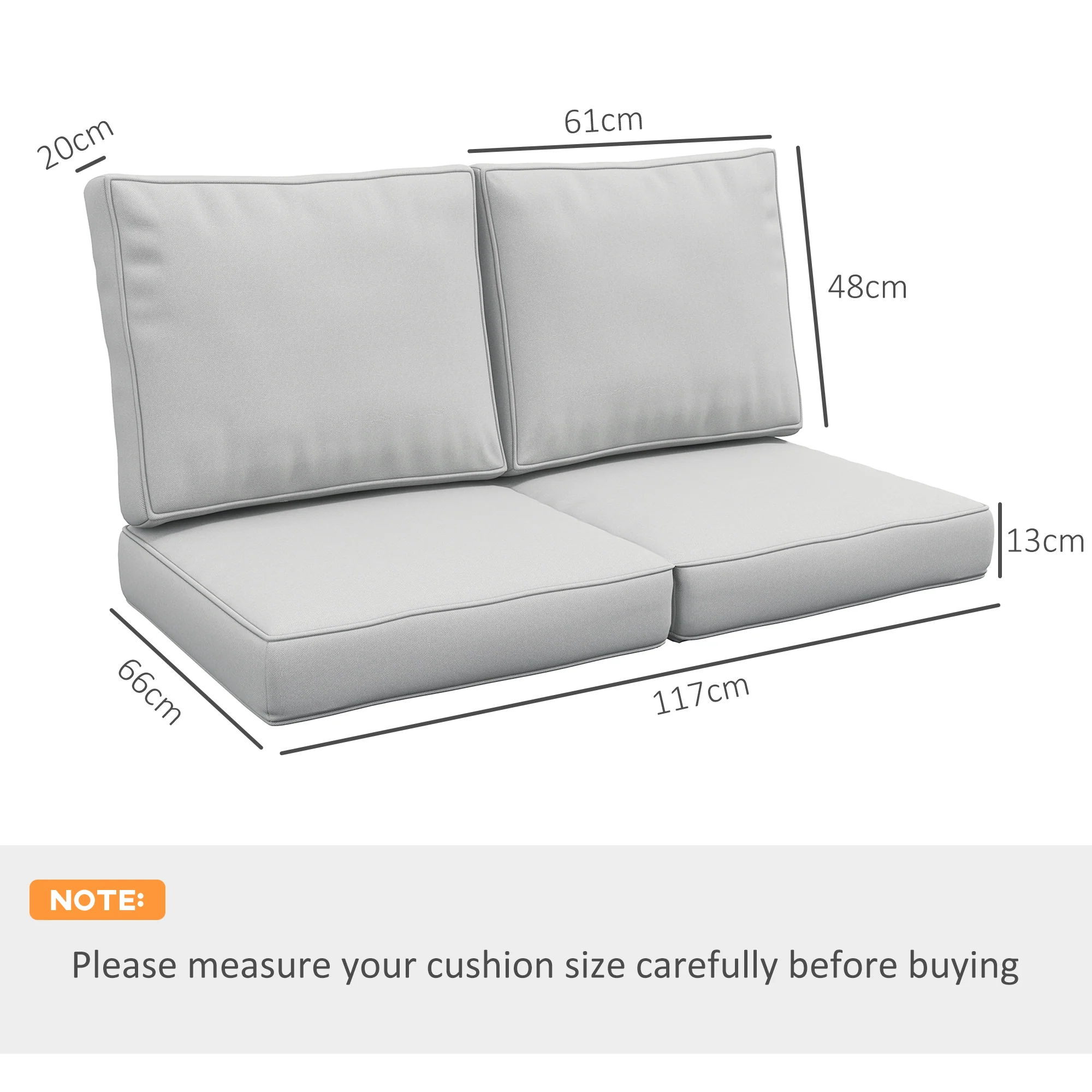 2 Seater Outdoor Water Repellent Seat Pads for Dining Chair, Swing, Sofa, Light Grey - Image 5
