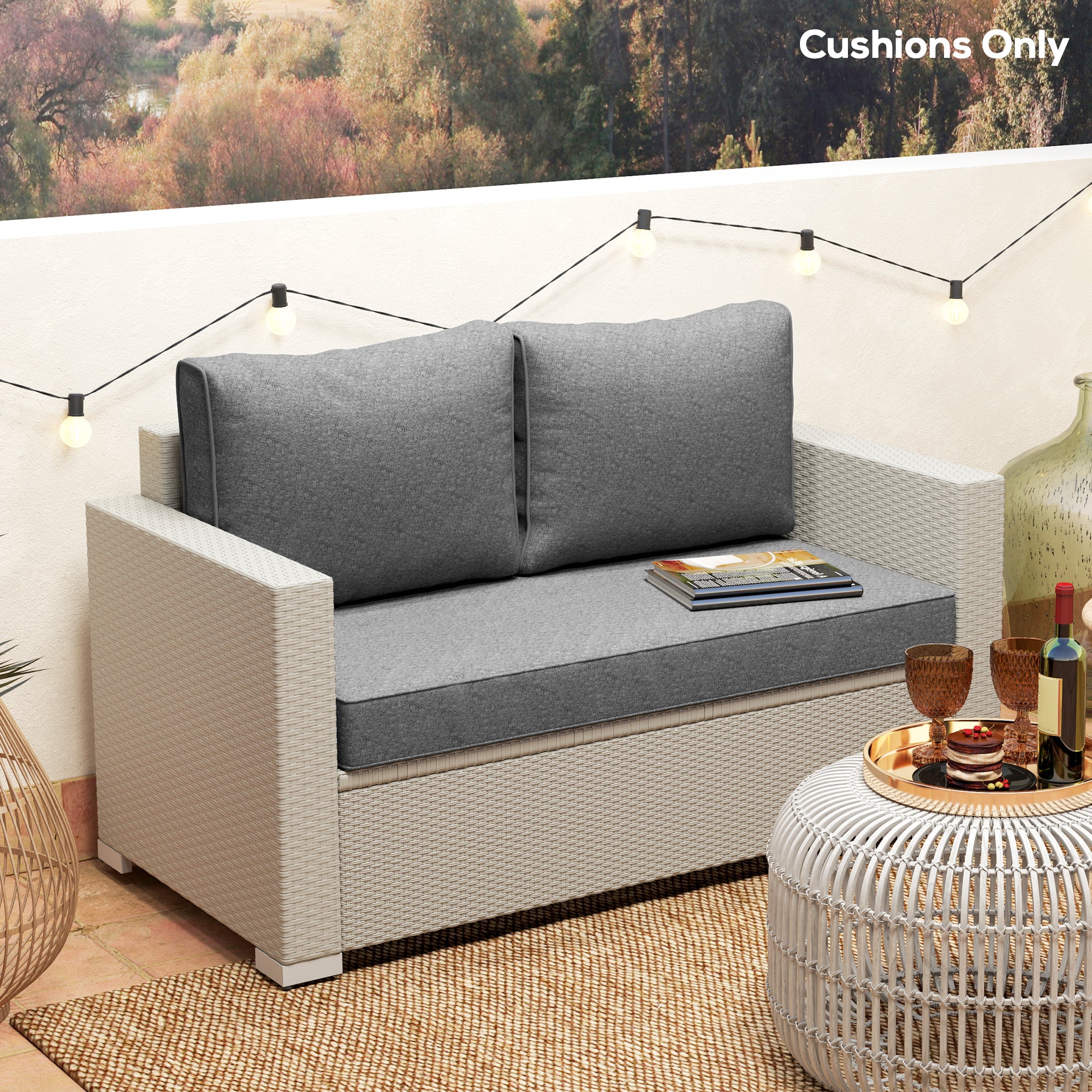 2 Seater Outdoor Seat Cushions with Backrest, Grey - Image 10