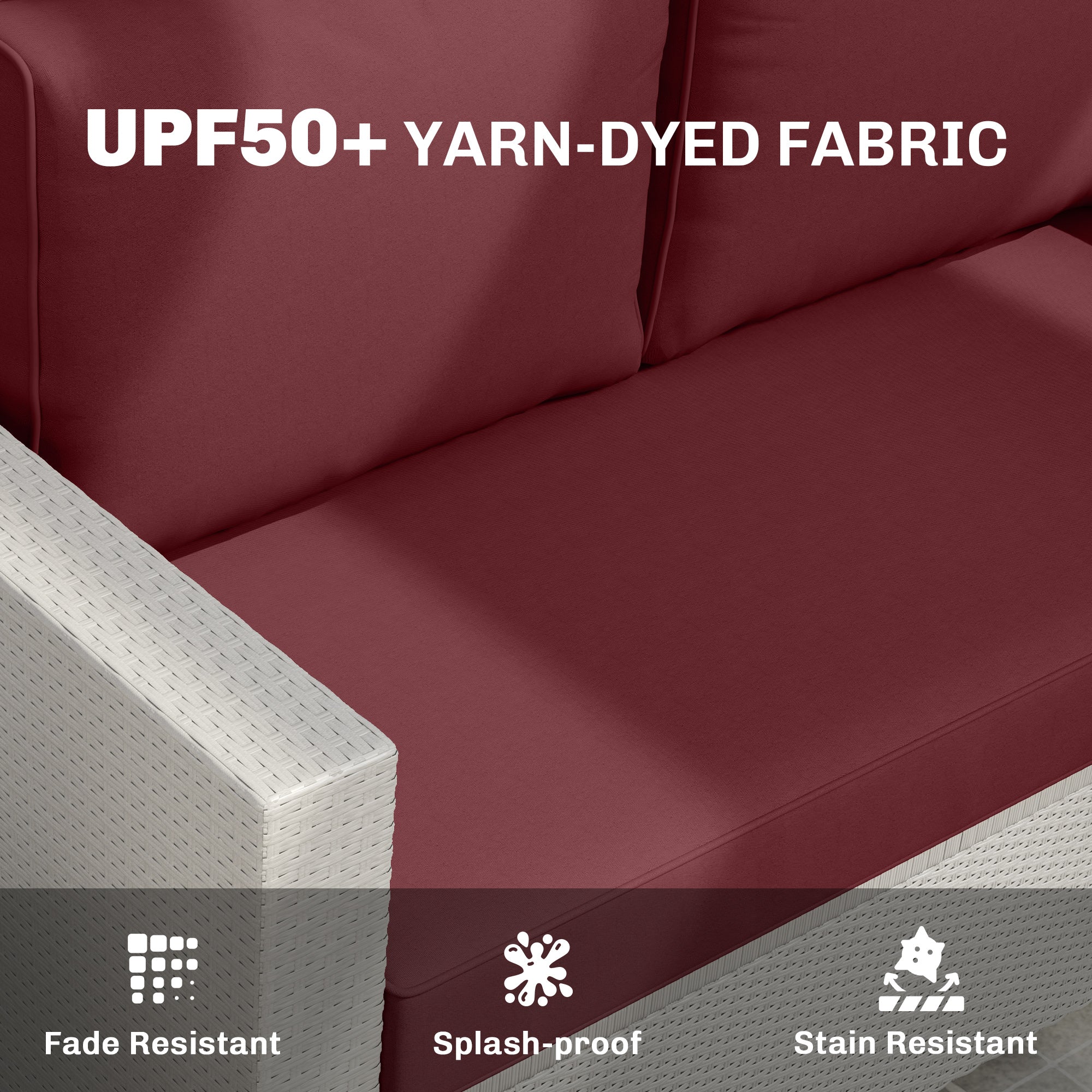 2 Seater Outdoor Seat Cushions with Backrest, Wine Red - Image 7