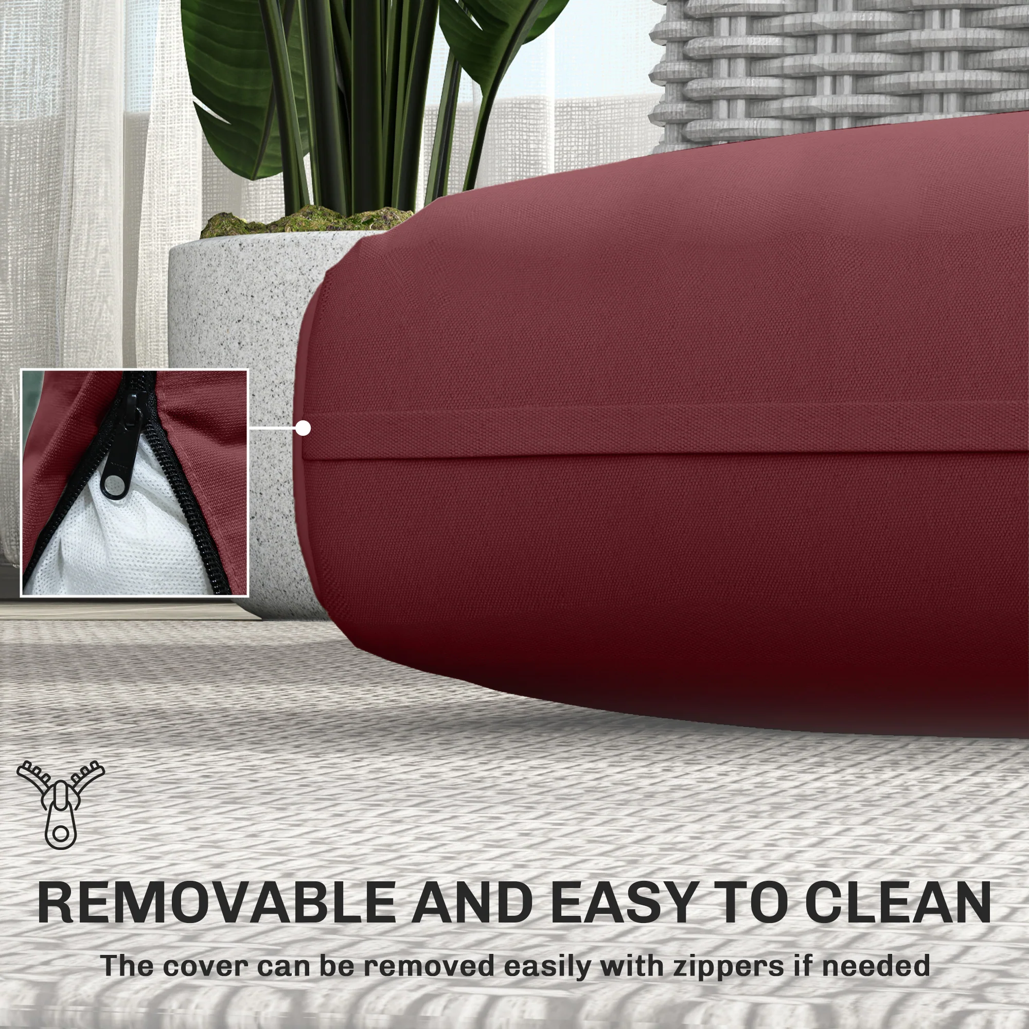 2 Seater Outdoor Seat Cushions with Backrest, Wine Red - Image 8
