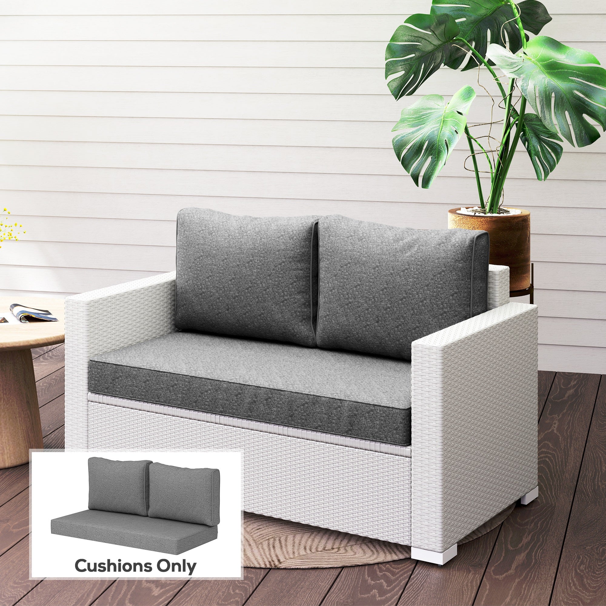 2 Seater Outdoor Seat Cushions with Backrest, Grey - Image 4