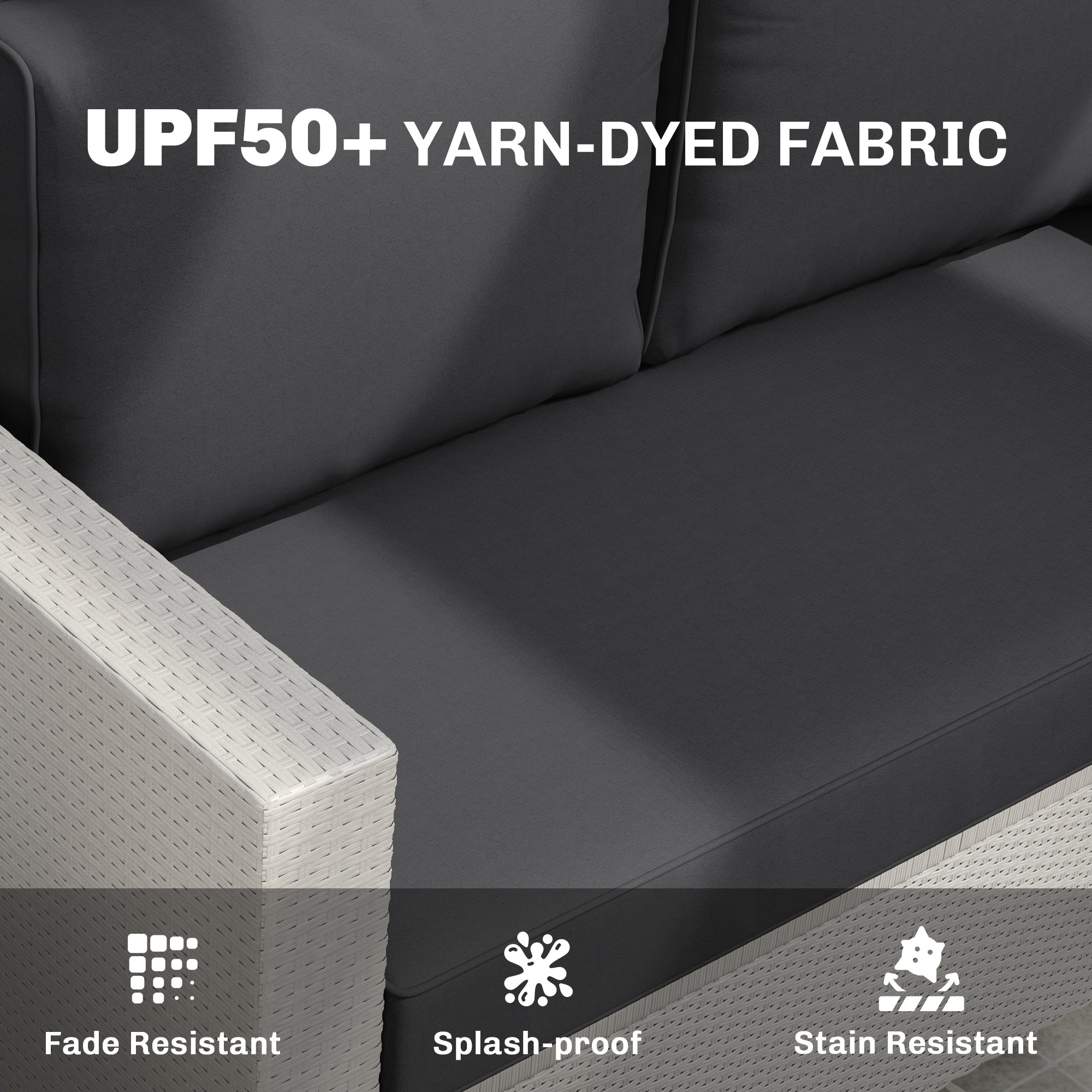 2 Seater Outdoor Seat Cushions with Backrest, Black - Image 7