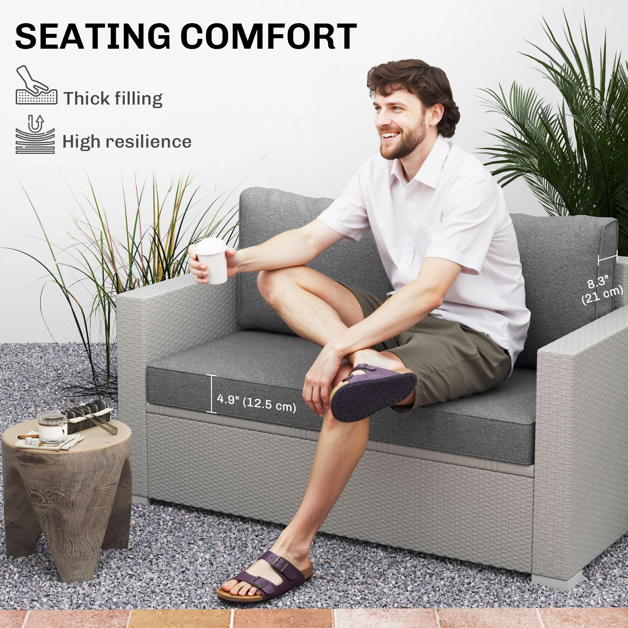 2 Seater Outdoor Seat Cushions with Backrest, Grey - Image 6