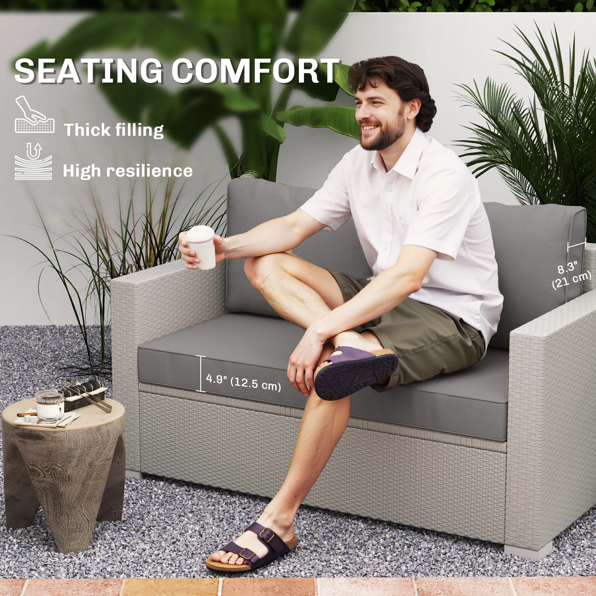 2 Seater Outdoor Seat Cushions with Backrest, Light Grey - Image 6