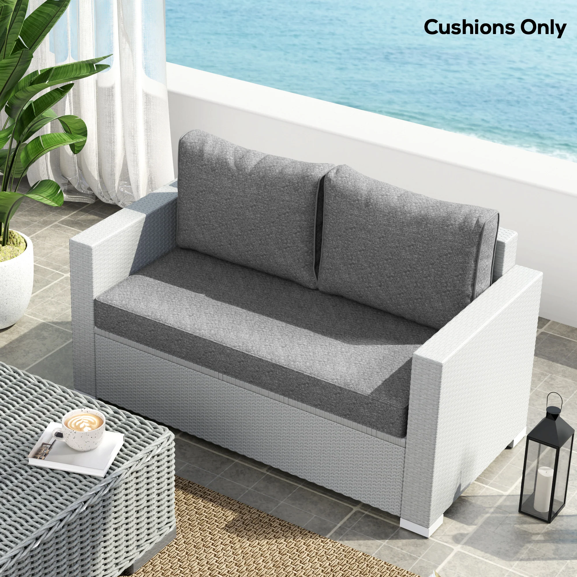2 Seater Outdoor Seat Cushions with Backrest, Grey - Image 9
