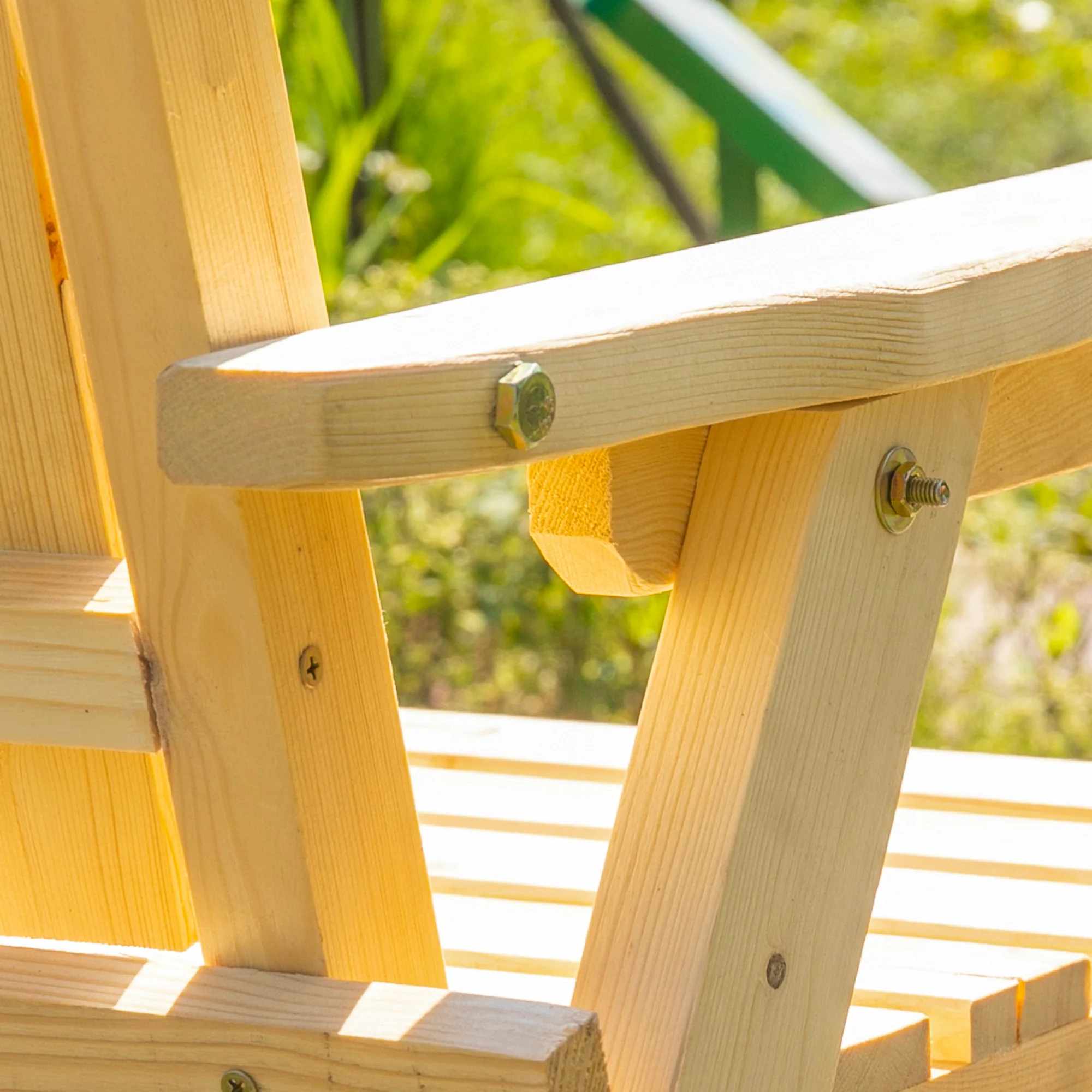 Garden Bench with Middle Table & Umbrella Hole, 2-Seater Wooden Bench, Slat Design, Natural - Image 11