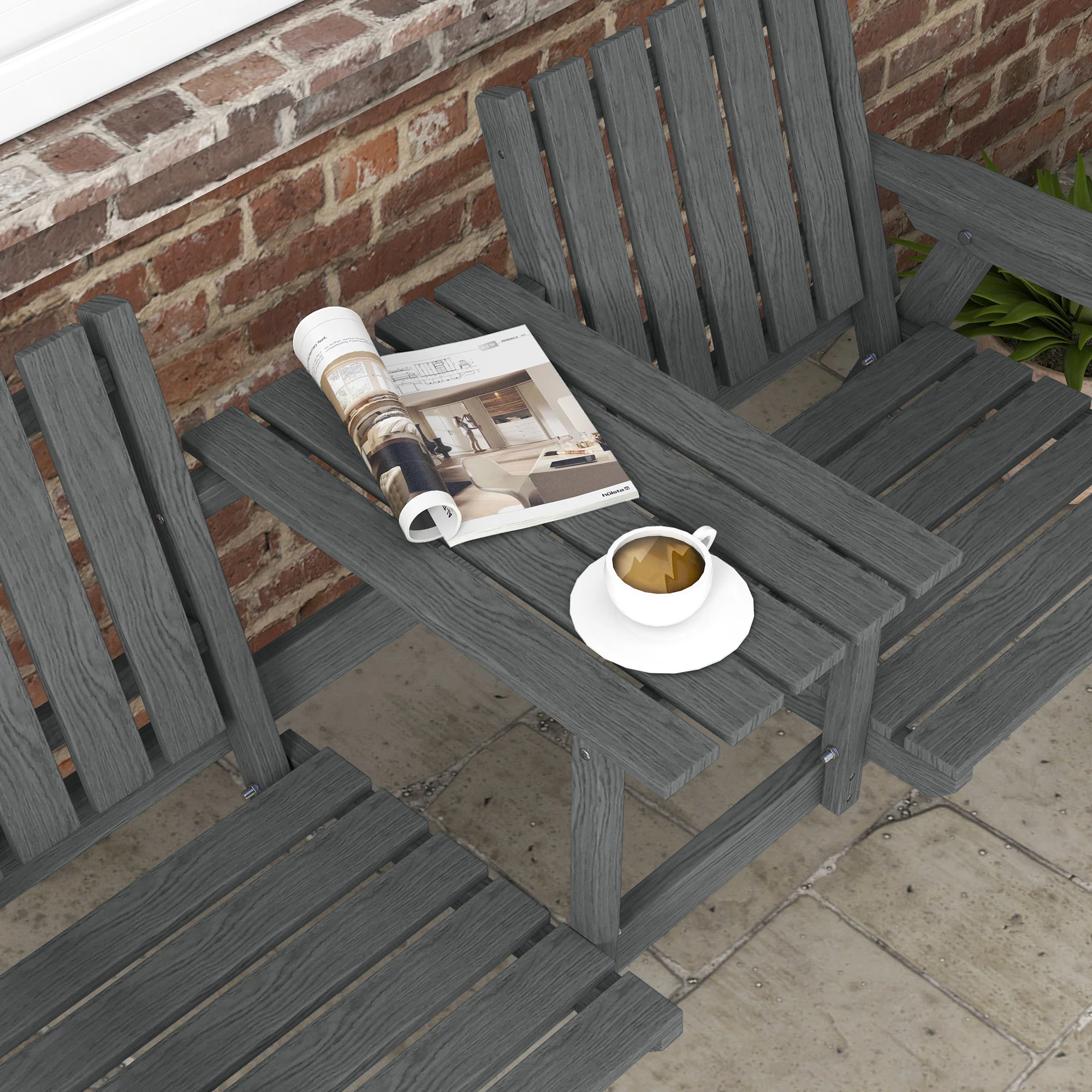 Garden Bench with Middle Table & Umbrella Hole, 2-Seater Wooden Bench, Slat Design, Grey - Image 11