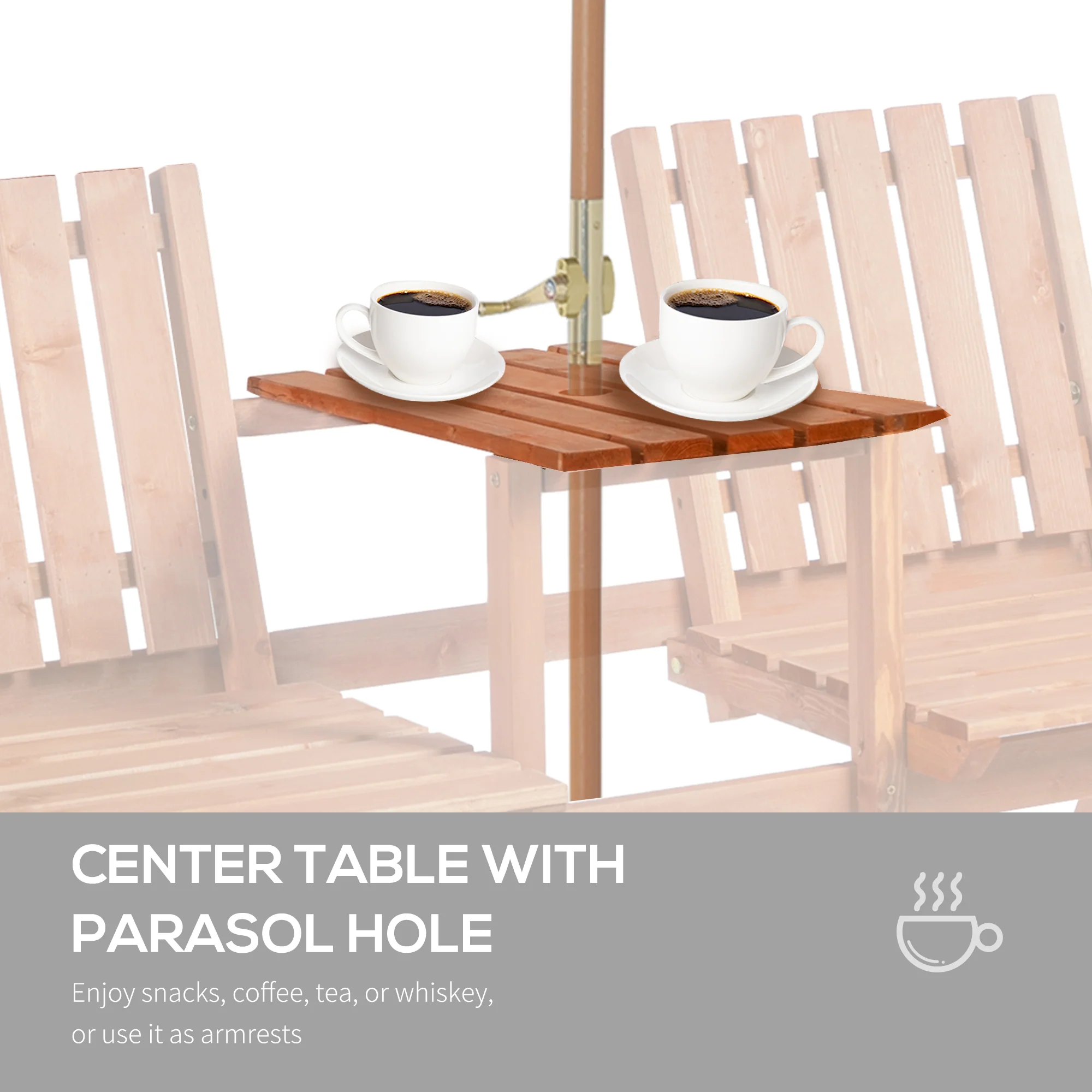 Garden Bench with Middle Table & Umbrella Hole, 2-Seater Wooden Bench, Slat Design, Orange - Image 8
