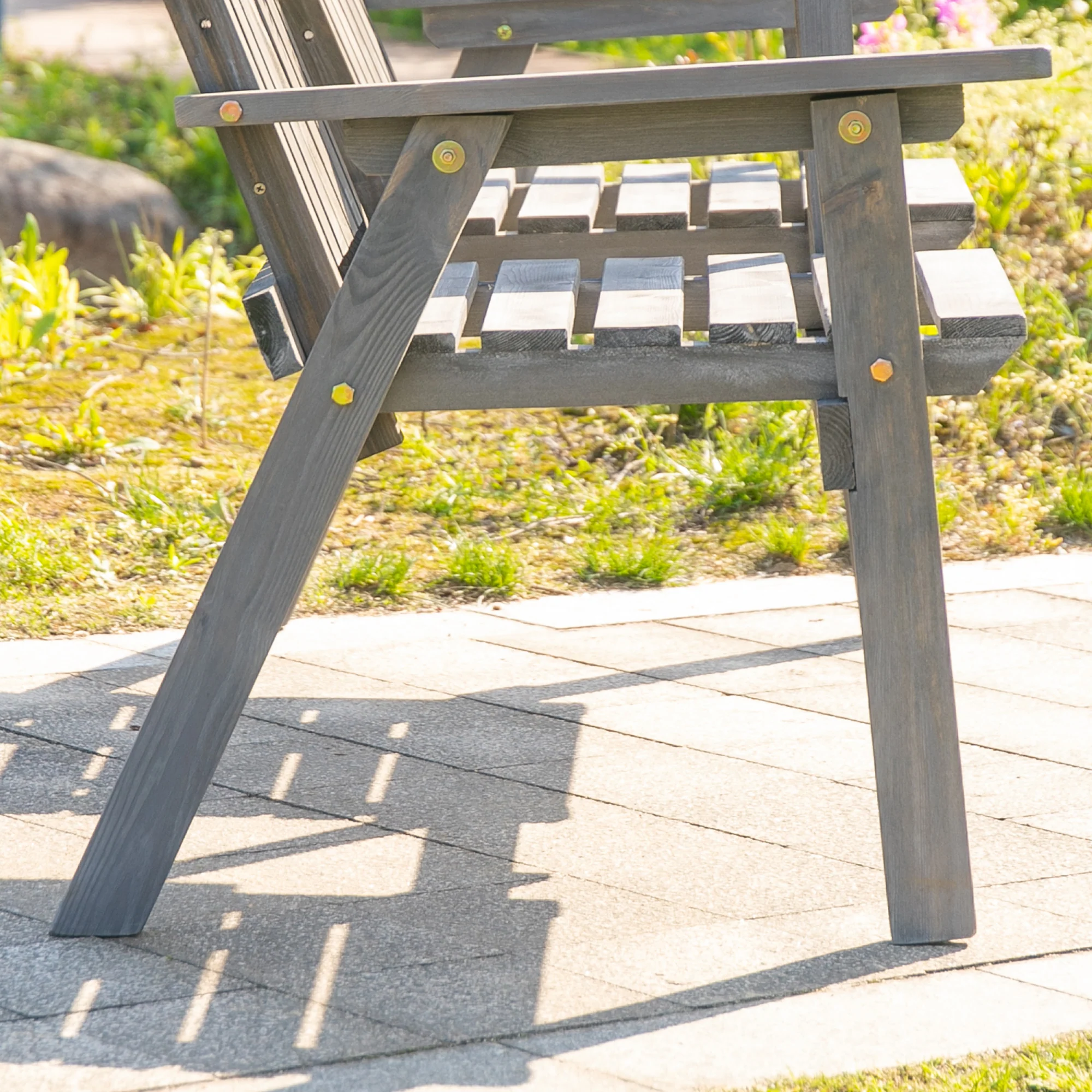 2-Seater Outdoor Wooden Bench with Middle Table & Parasol Hole, Patio Loveseat, Grey - Image 11