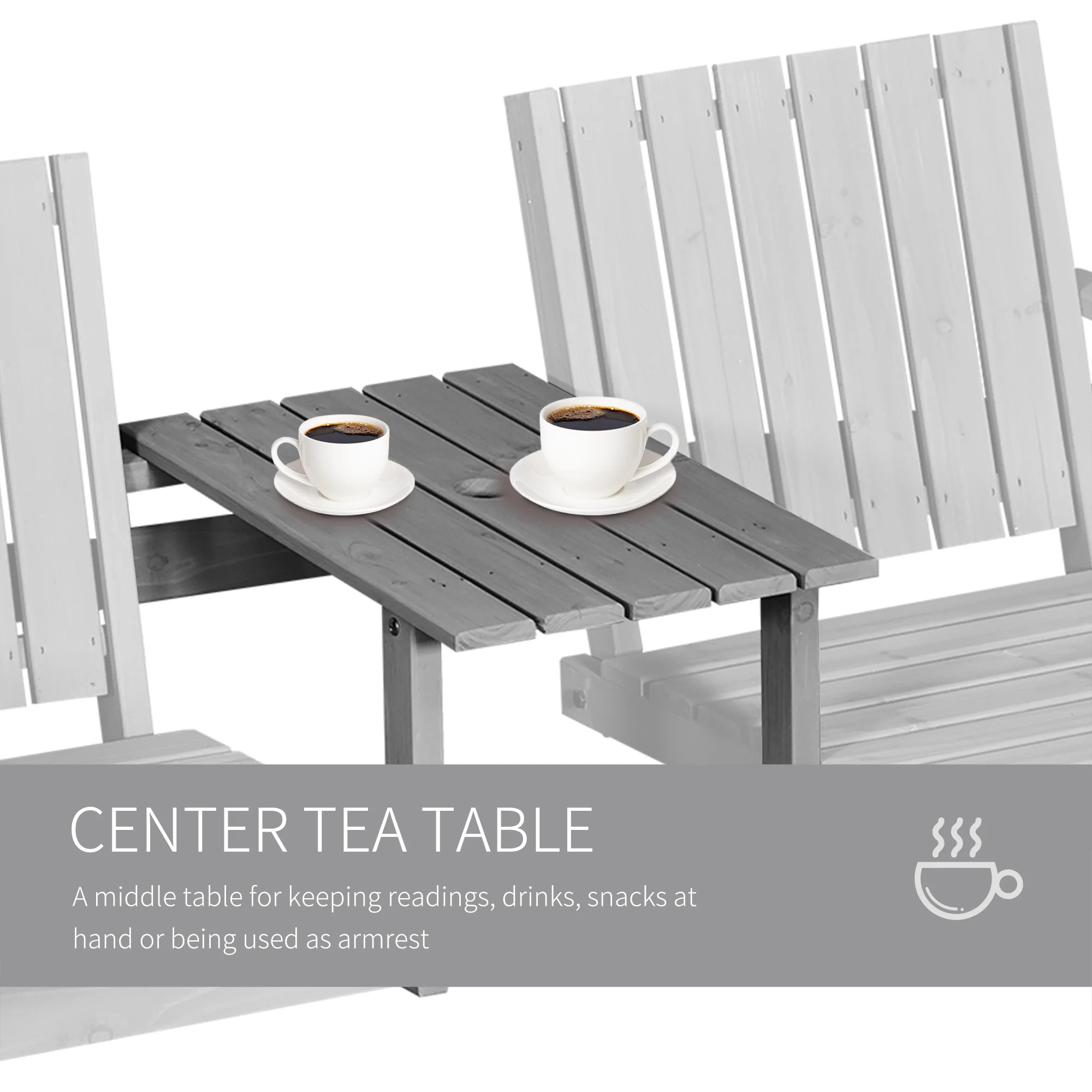 2-Seater Outdoor Wooden Bench with Middle Table & Parasol Hole, Patio Loveseat, Grey - Image 8
