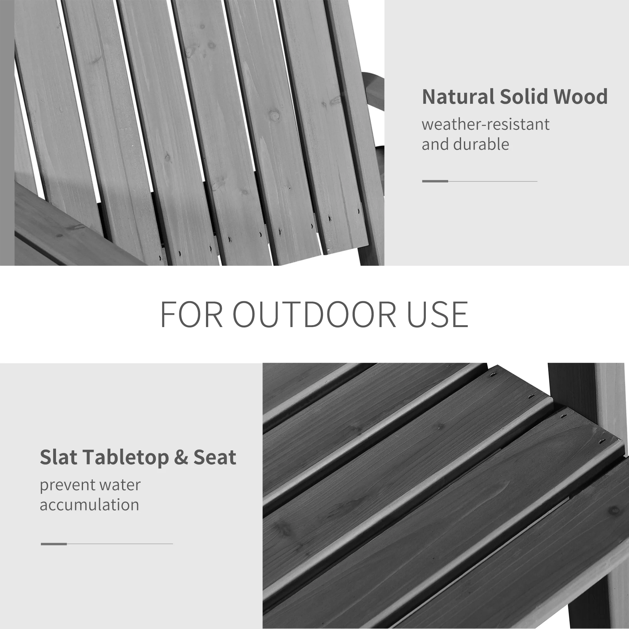 2-Seater Outdoor Wooden Bench with Middle Table & Parasol Hole, Patio Loveseat, Grey - Image 9