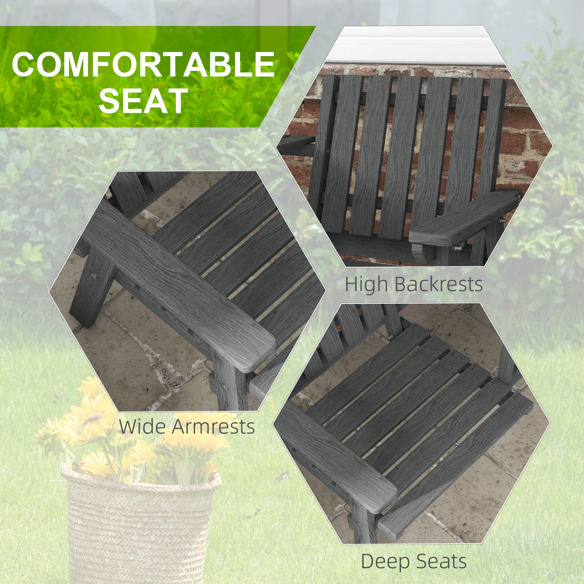 Garden Bench with Middle Table & Umbrella Hole, 2-Seater Wooden Bench, Slat Design, Grey - Image 9