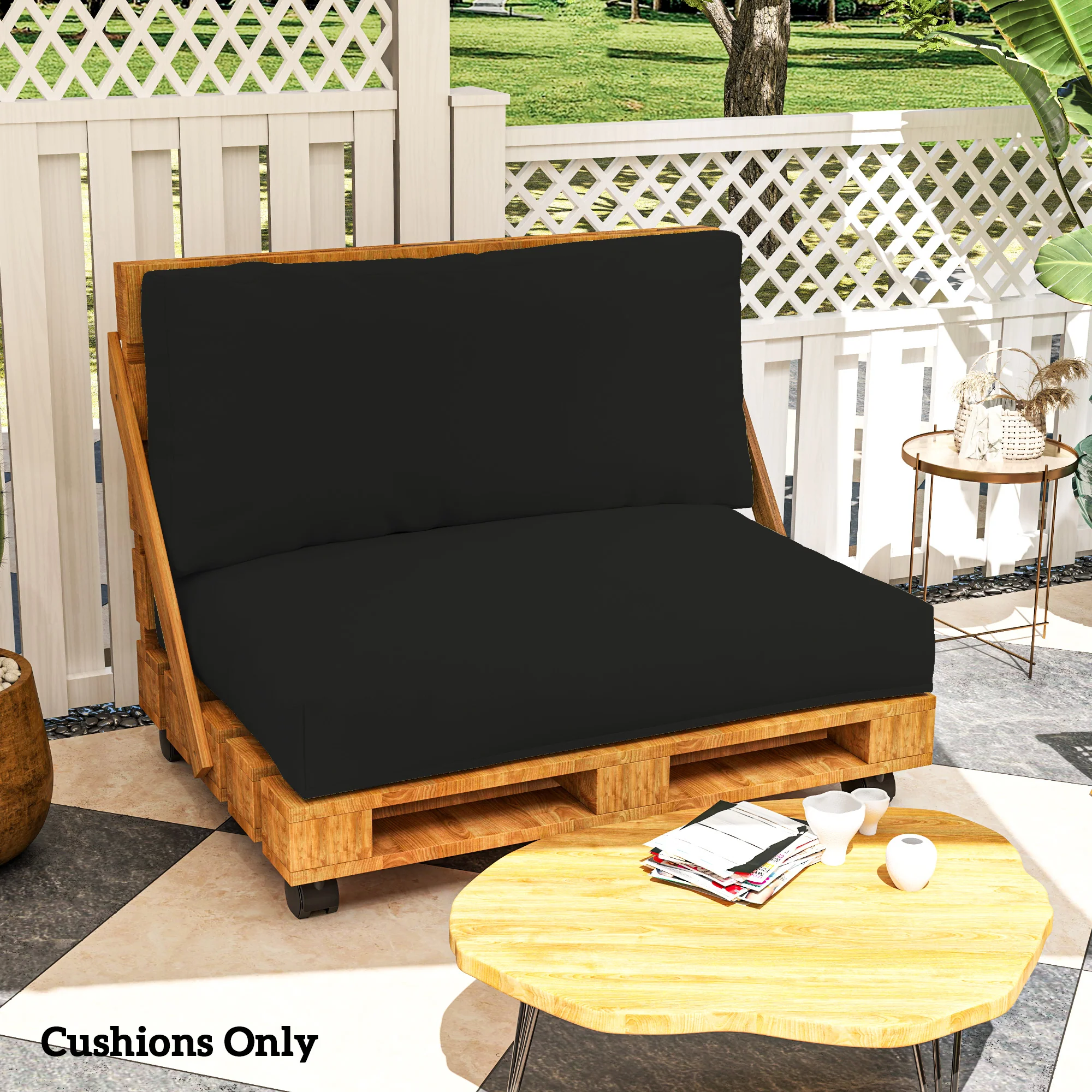 2 Seater Pallet Furniture Cushions with Back, 20 cm Thick Outdoor Seat Pads, Black - Image 10