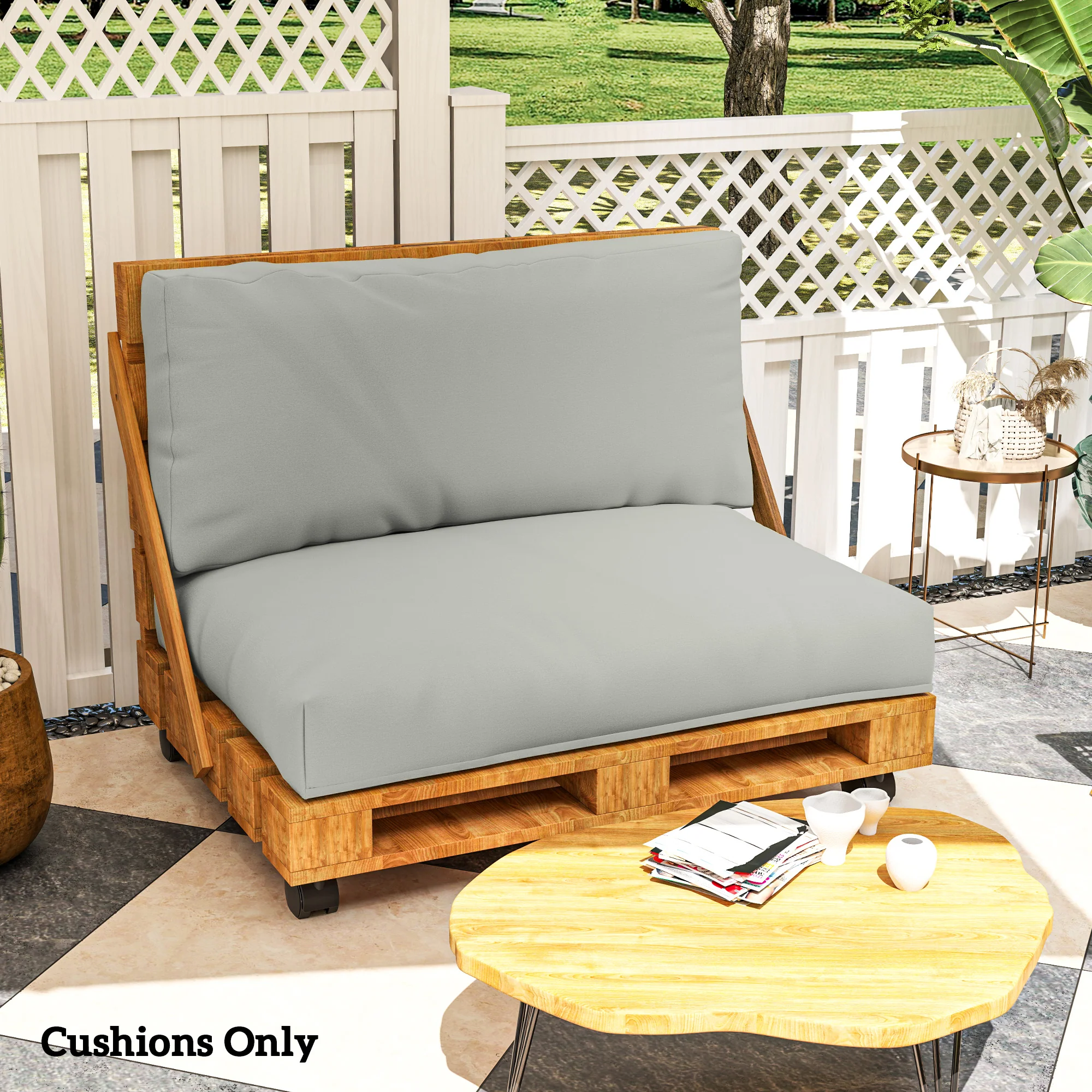 2 Seater Pallet Furniture Cushions with Back, 20 cm Thick Outdoor Seat Pads, Light Grey - Image 10