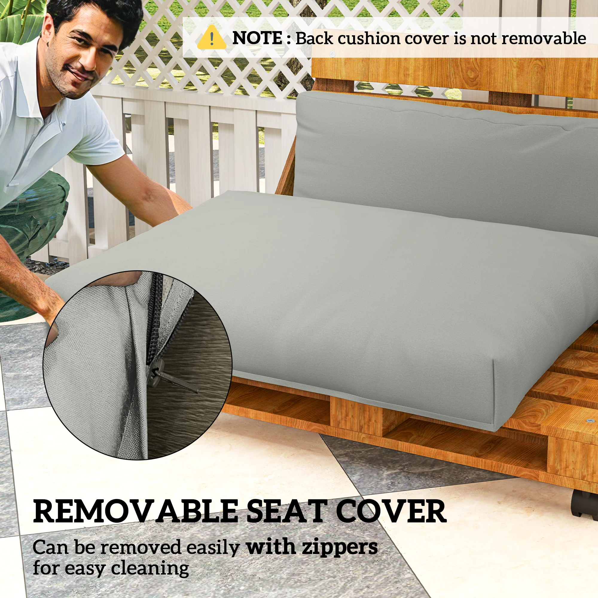 2 Seater Pallet Furniture Cushions with Back, 20 cm Thick Outdoor Seat Pads, Light Grey - Image 8