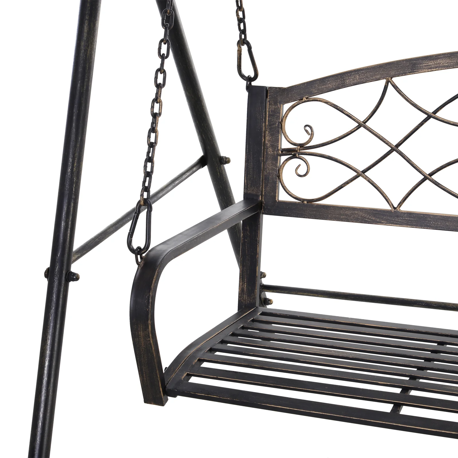 2 Seater Porch Swing Chair, Weather Resistant Outdoor Swing Seat with Metal Frame, Black - Image 10