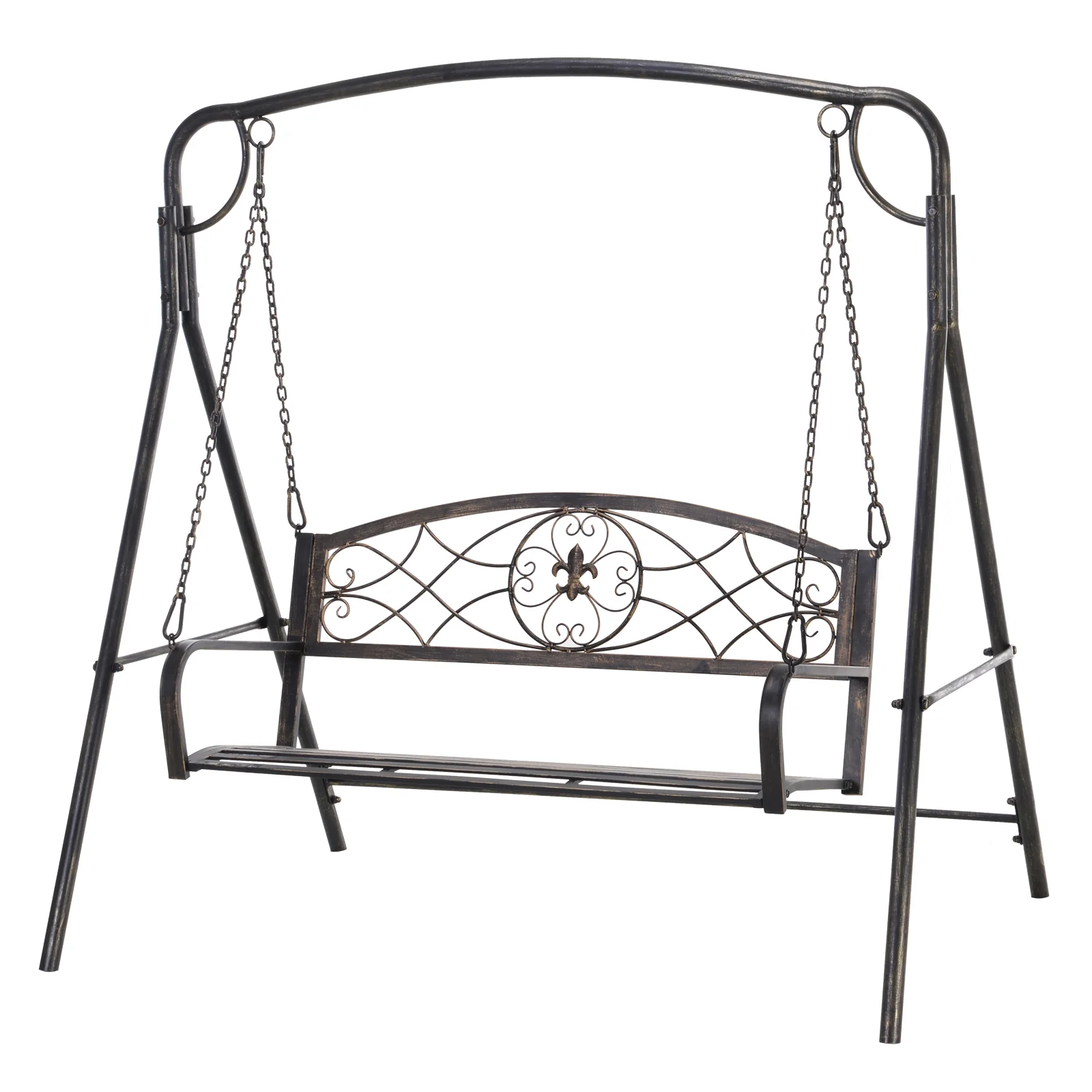 2 Seater Porch Swing Chair, Weather Resistant Outdoor Swing Seat with Metal Frame, Black - Image 12