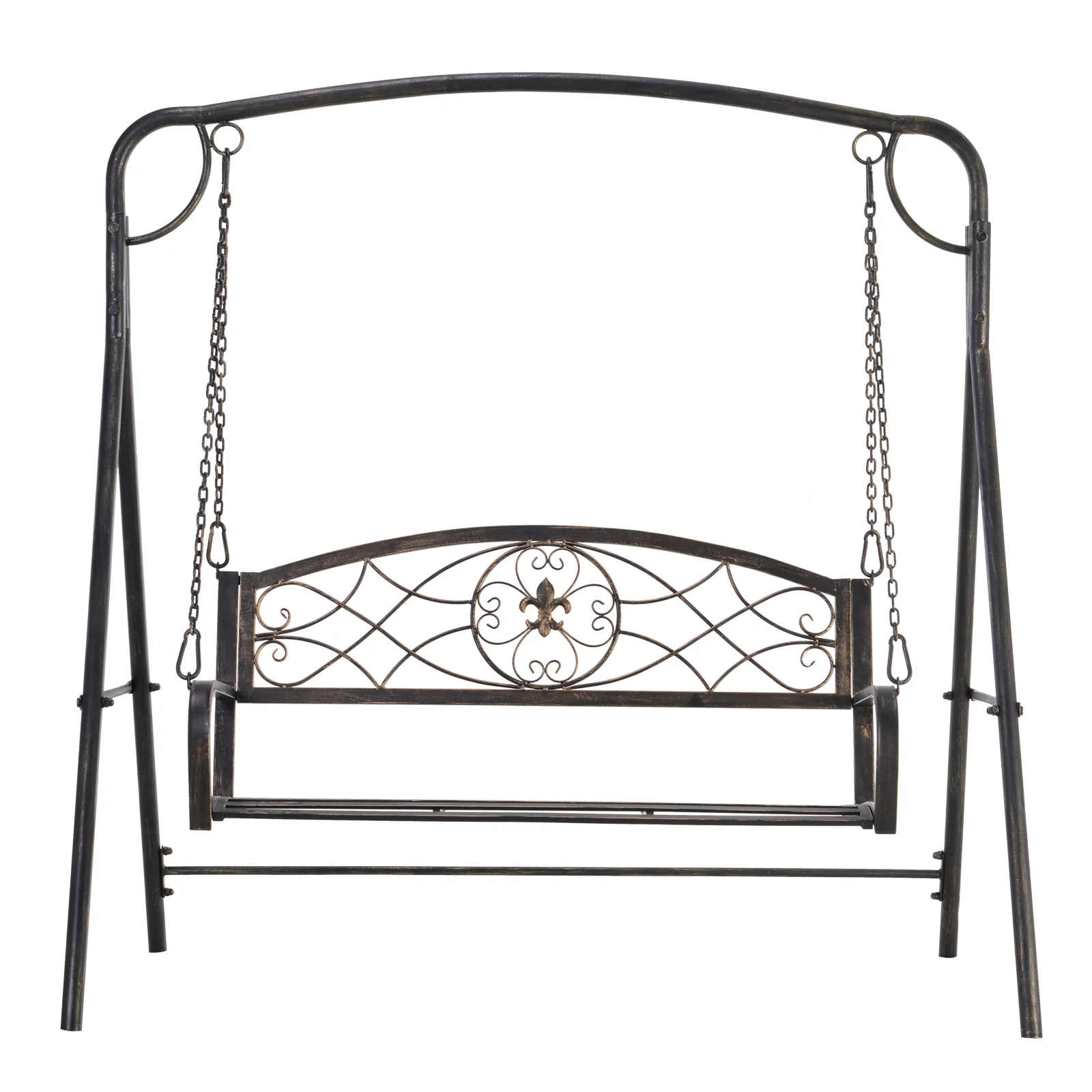 2 Seater Porch Swing Chair, Weather Resistant Outdoor Swing Seat with Metal Frame, Black - Image 2