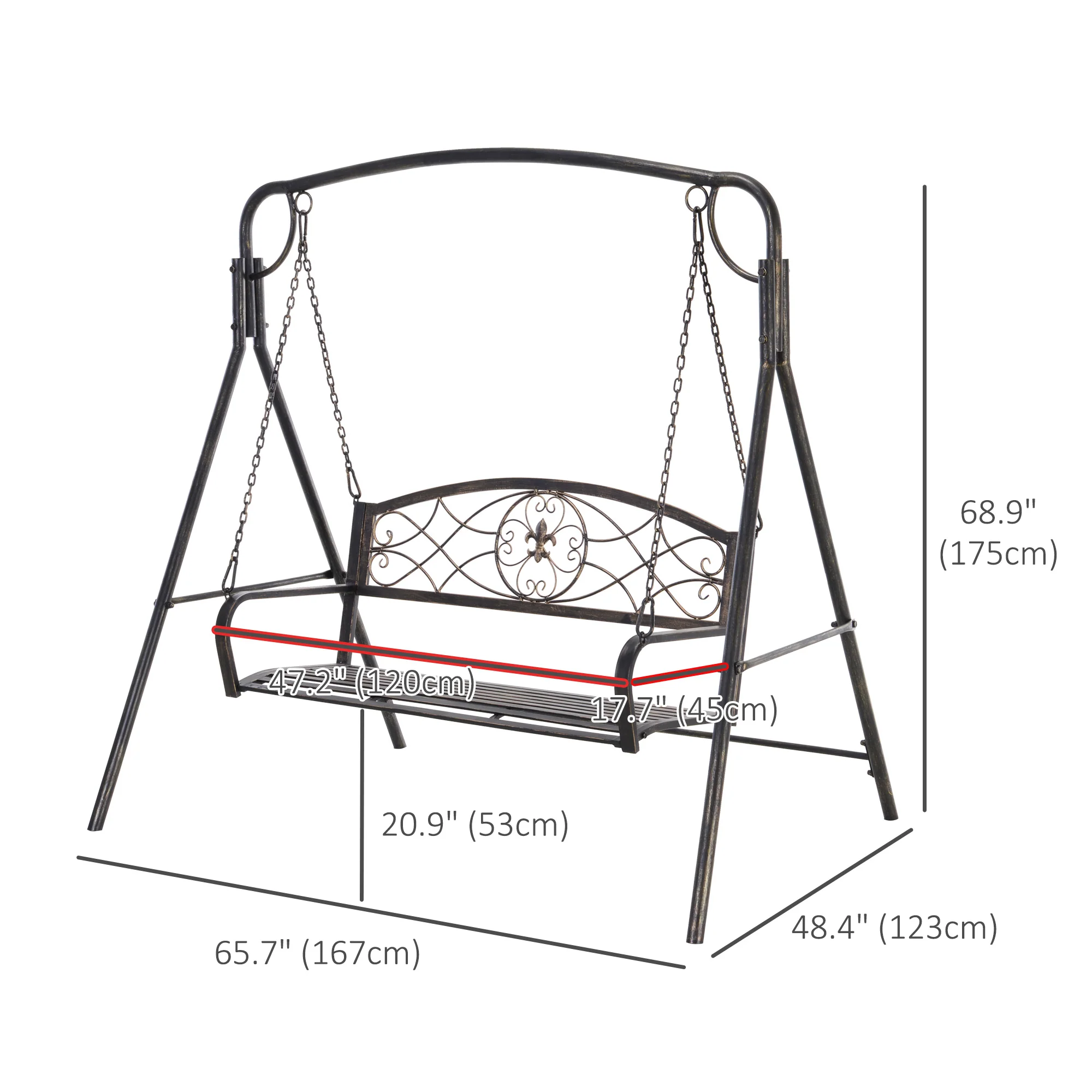 2 Seater Porch Swing Chair, Weather Resistant Outdoor Swing Seat with Metal Frame, Black - Image 5