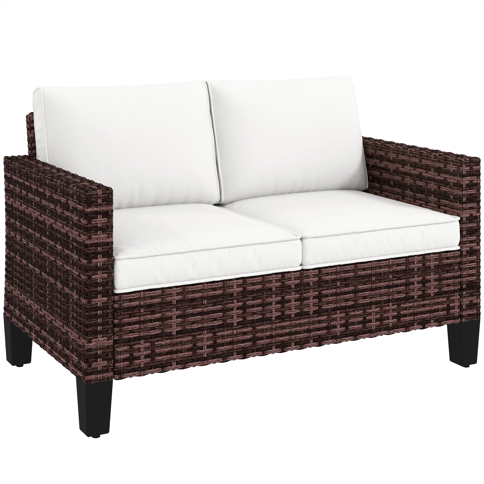 2 Seater Rattan Garden Sofa with Cushions & Armrests, Brown - Image 12