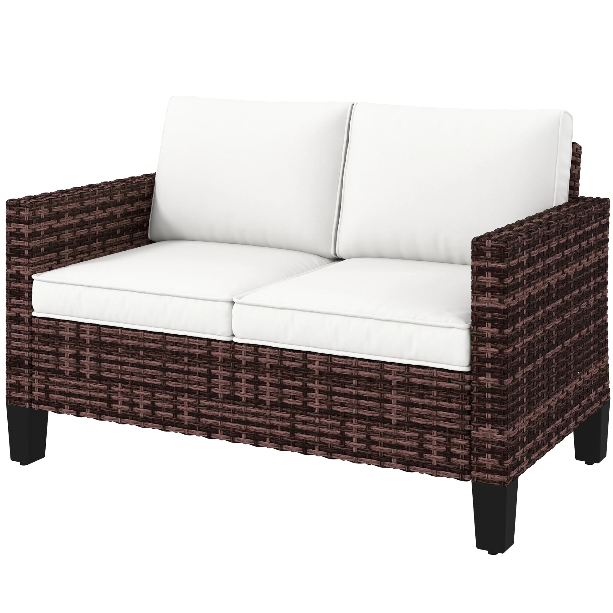 2 Seater Rattan Garden Sofa with Cushions & Armrests, Brown - Image 2