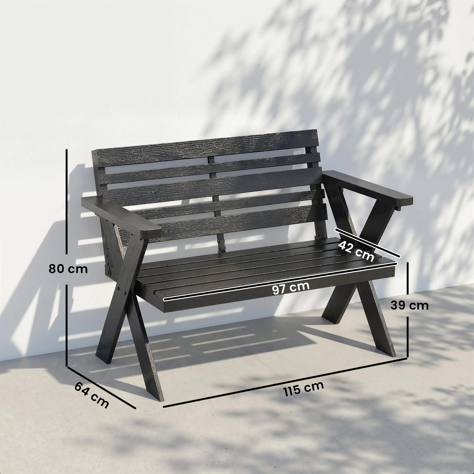 2 Seater Wooden Garden Bench with X-Frame Legs, Black - Image 5