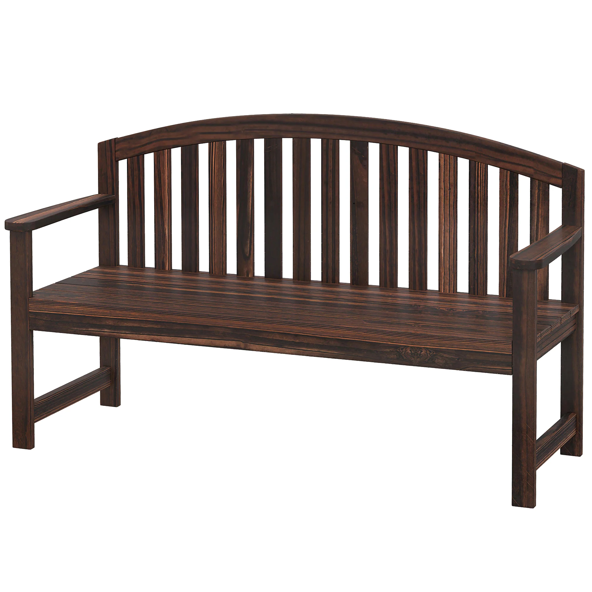 2 Seater Wooden Garden Bench with Armrests, Carbonised Finish - Image 2