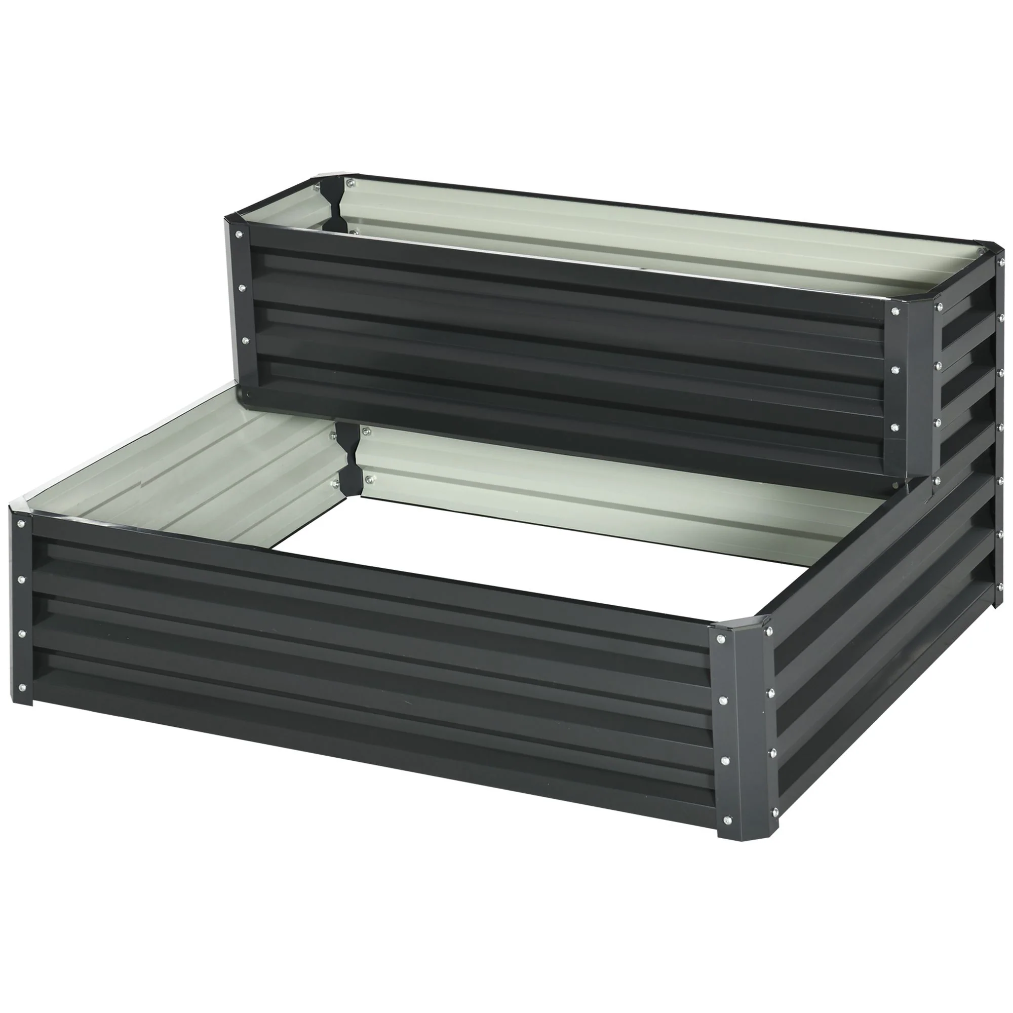 2 Tier Galvanised Raised Garden Bed for Vegetables, Flowers and Herbs, 120 x 101 x 58 cm, Dark Grey - Image 2