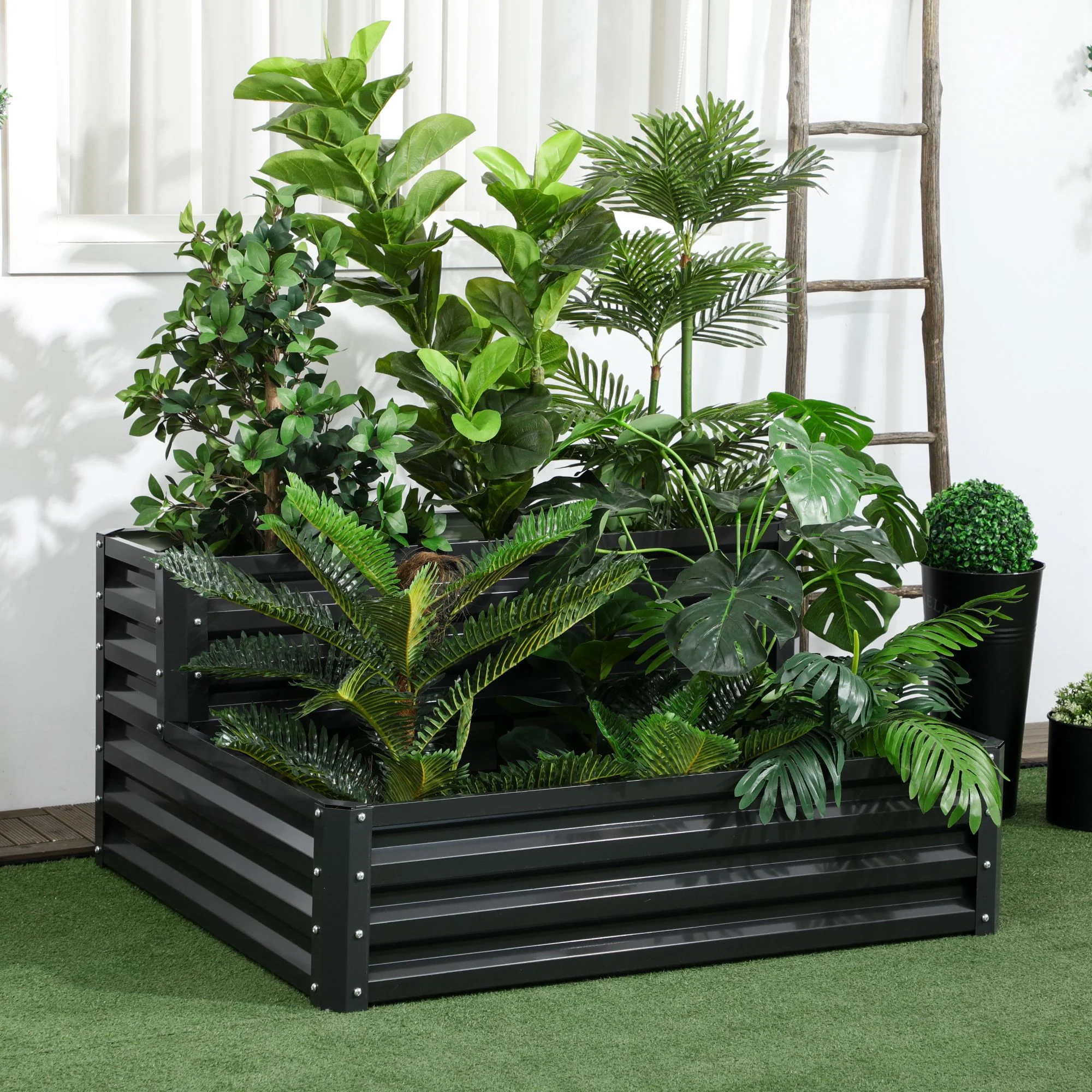 2 Tier Galvanised Raised Garden Bed for Vegetables, Flowers and Herbs, 120 x 101 x 58 cm, Dark Grey - Image 3