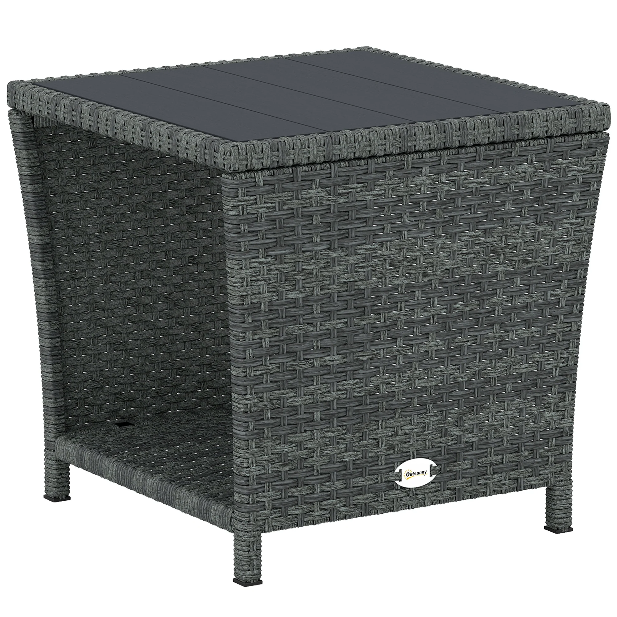 2-Tier PE Rattan Side Table with Storage Shelf, Grey