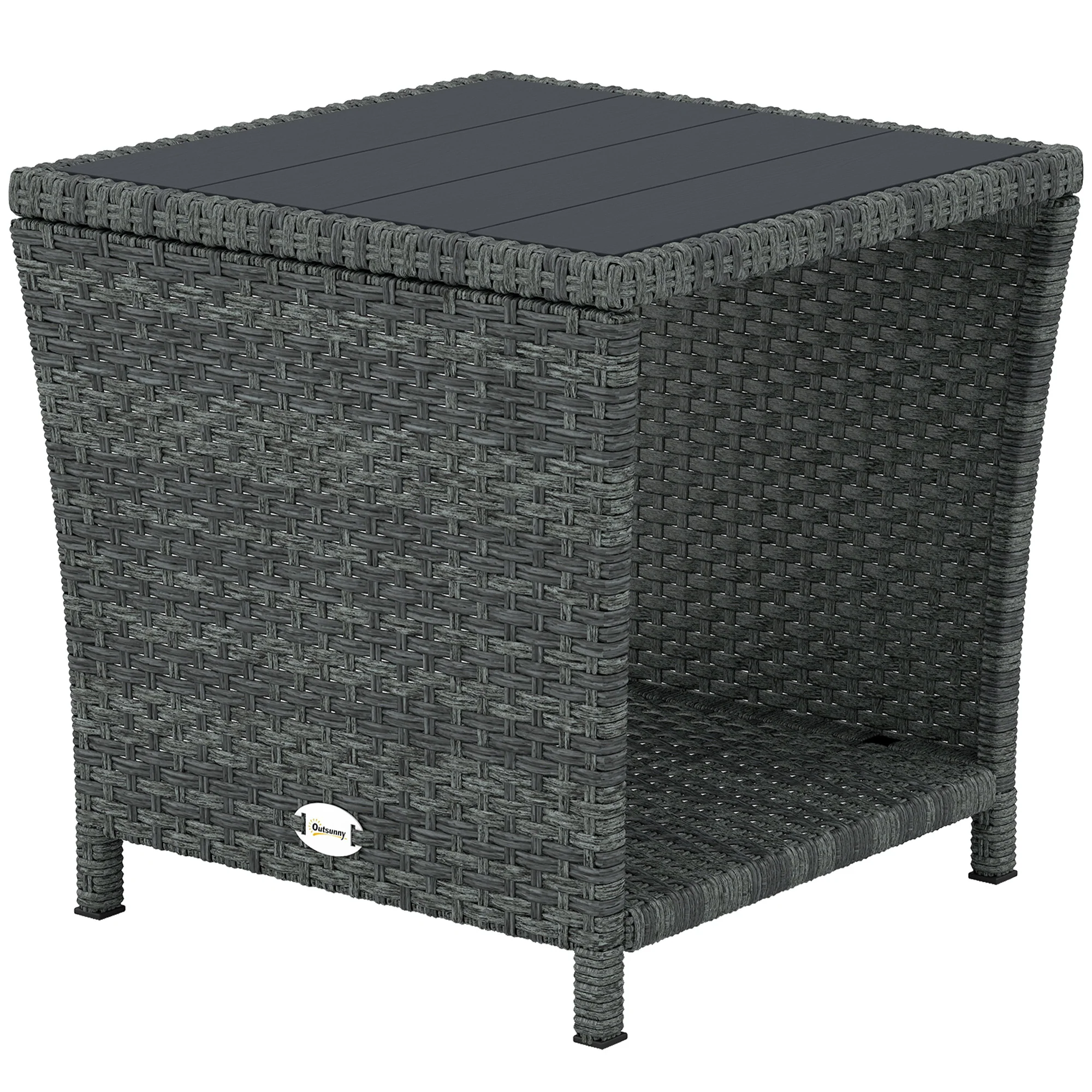 2-Tier PE Rattan Side Table with Storage Shelf, Grey - Image 2