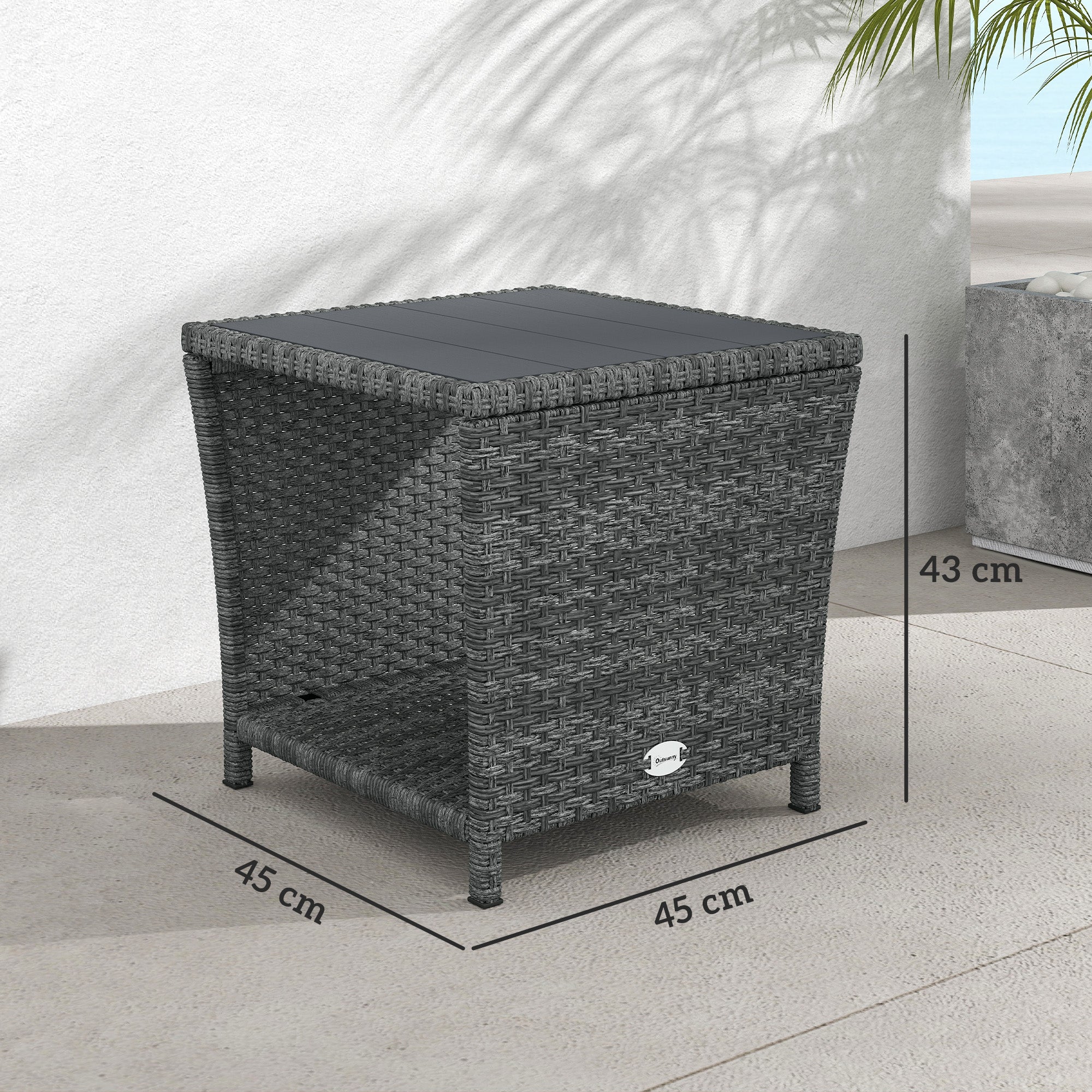 2-Tier PE Rattan Side Table with Storage Shelf, Grey - Image 5