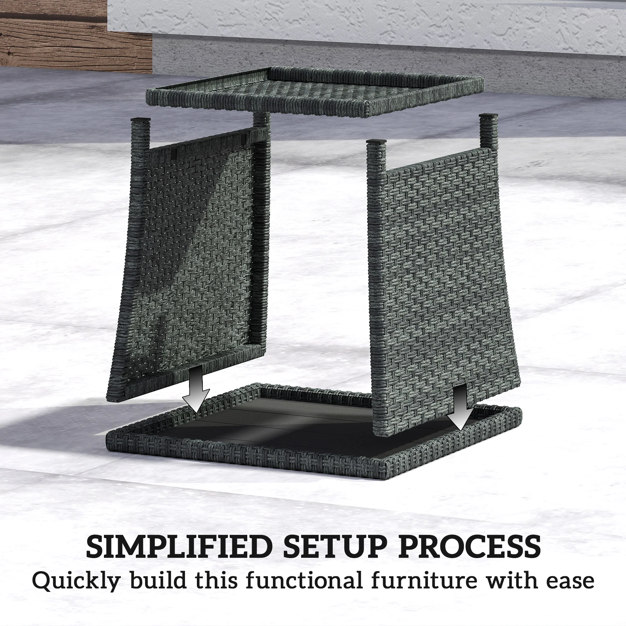 2-Tier PE Rattan Side Table with Storage Shelf, Grey - Image 9