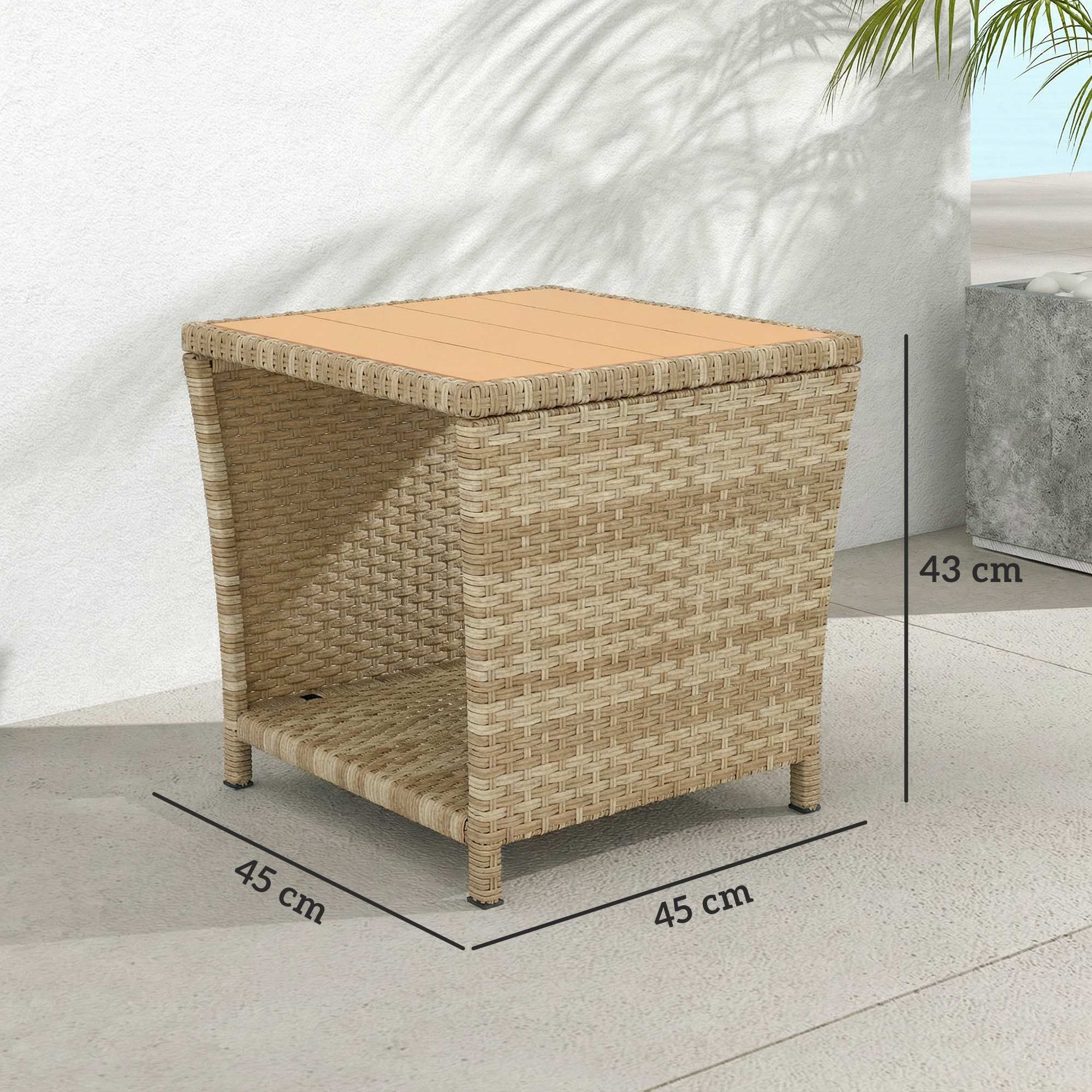 2-Tier PE Rattan Side Table with Storage Shelf, Khaki - Image 5