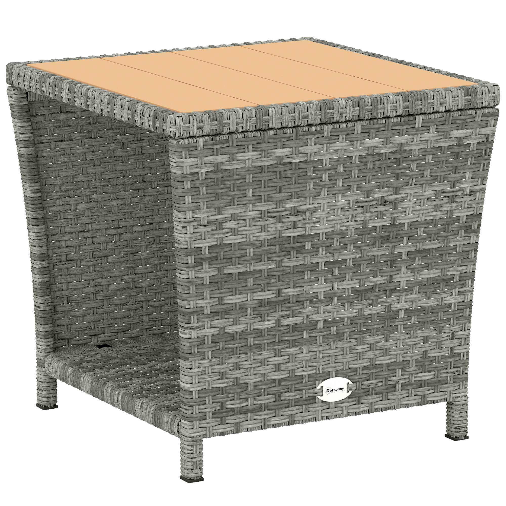 2-Tier PE Rattan Side Table with Storage Shelf, Light Grey - Image 12