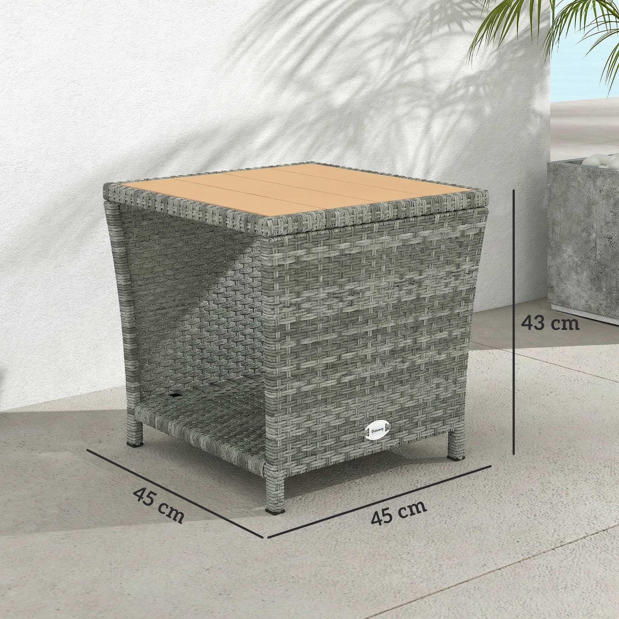 2-Tier PE Rattan Side Table with Storage Shelf, Light Grey - Image 5